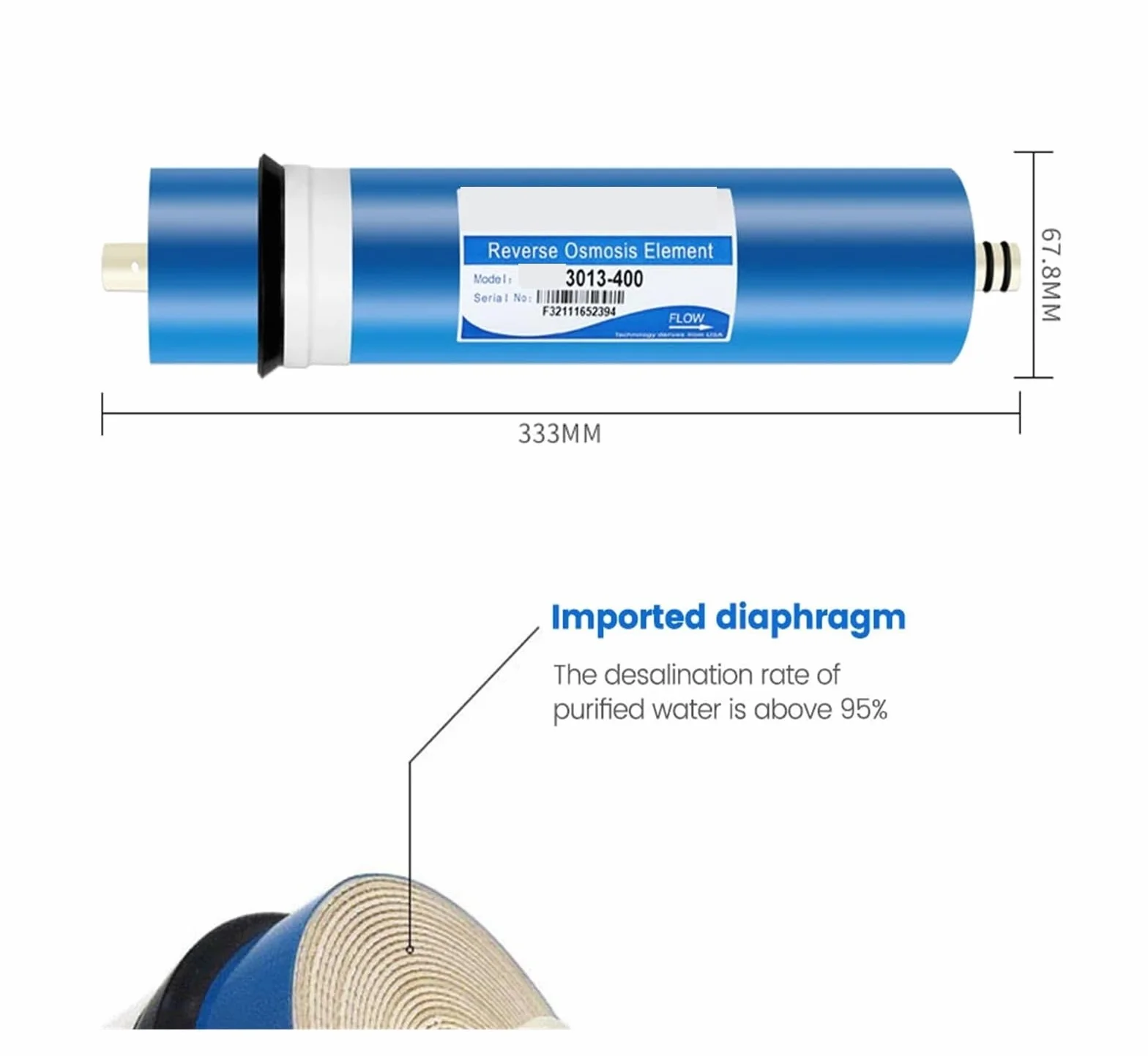 Cartucho de filtro de agua de membrana de ósmosis inversa de 400 gpd 3013-400, piezas de ósmosis inversa for purificador de agua, sistema de filtro de agua de ósmosis inversa Debajo del fregadero