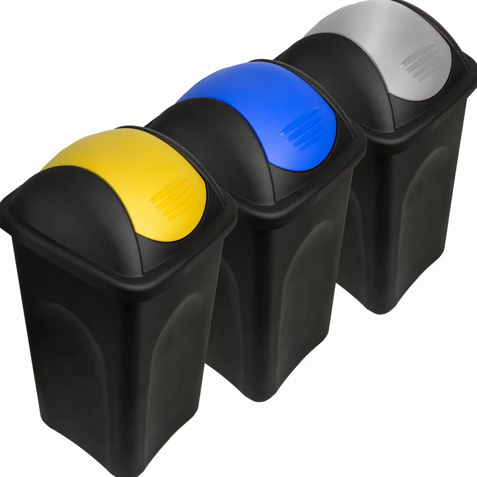 Stefanplast 3x Cubos de basura de 60L con tapa abatible basurero para cocina Plástico 68x41x41cm fácil de limpiar