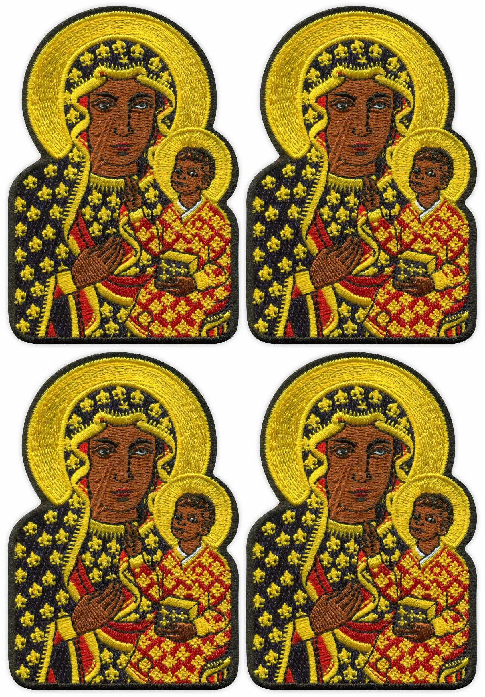 Lote de cuatro - Patchion Nuestra Señora de Czestochowa - La Virgen Negra - Compatible con VELCRO® negro - Parche/Insignia/Emblema bordado