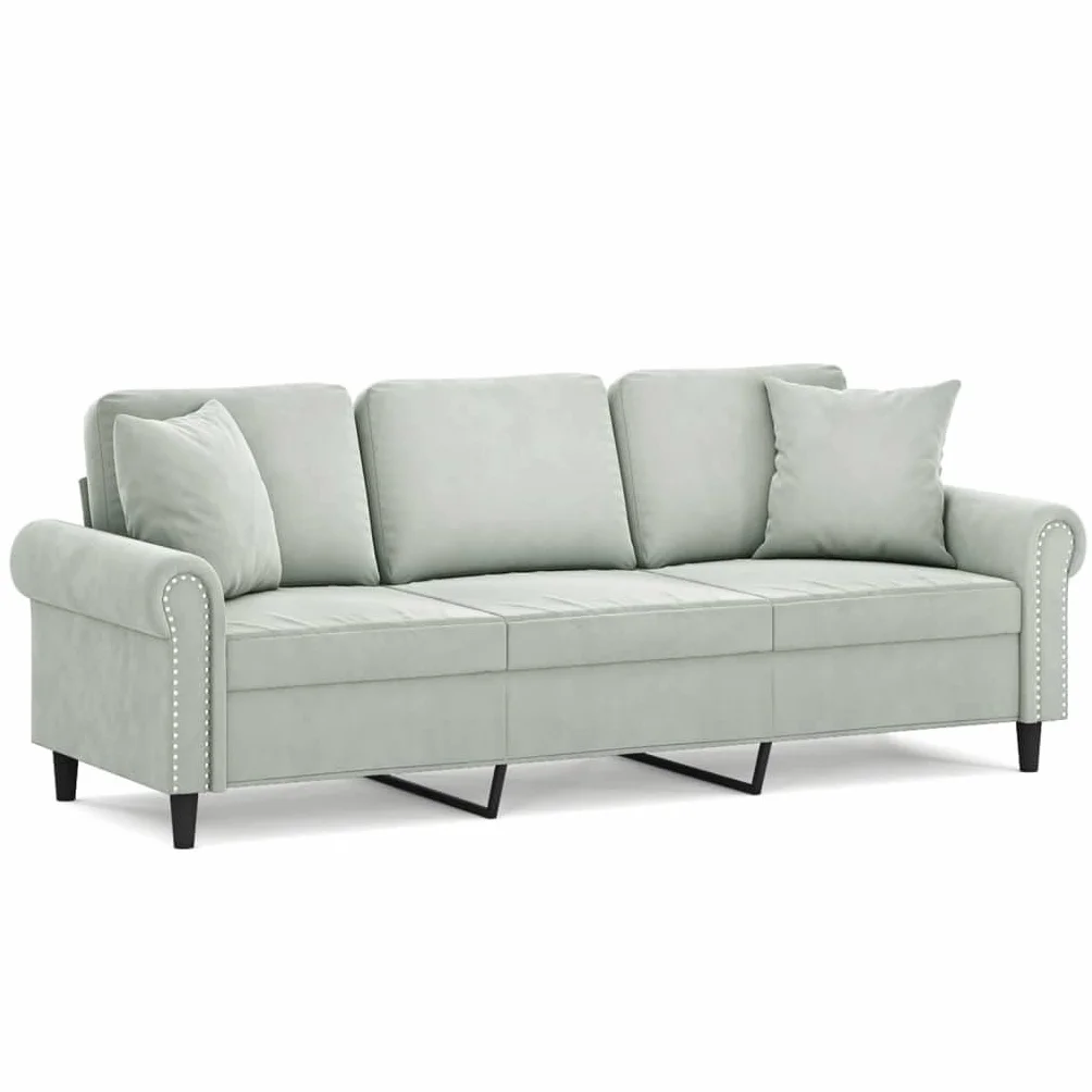 Sofá de 3 plazas con Cojines Terciopelo Gris Claro 180 cm