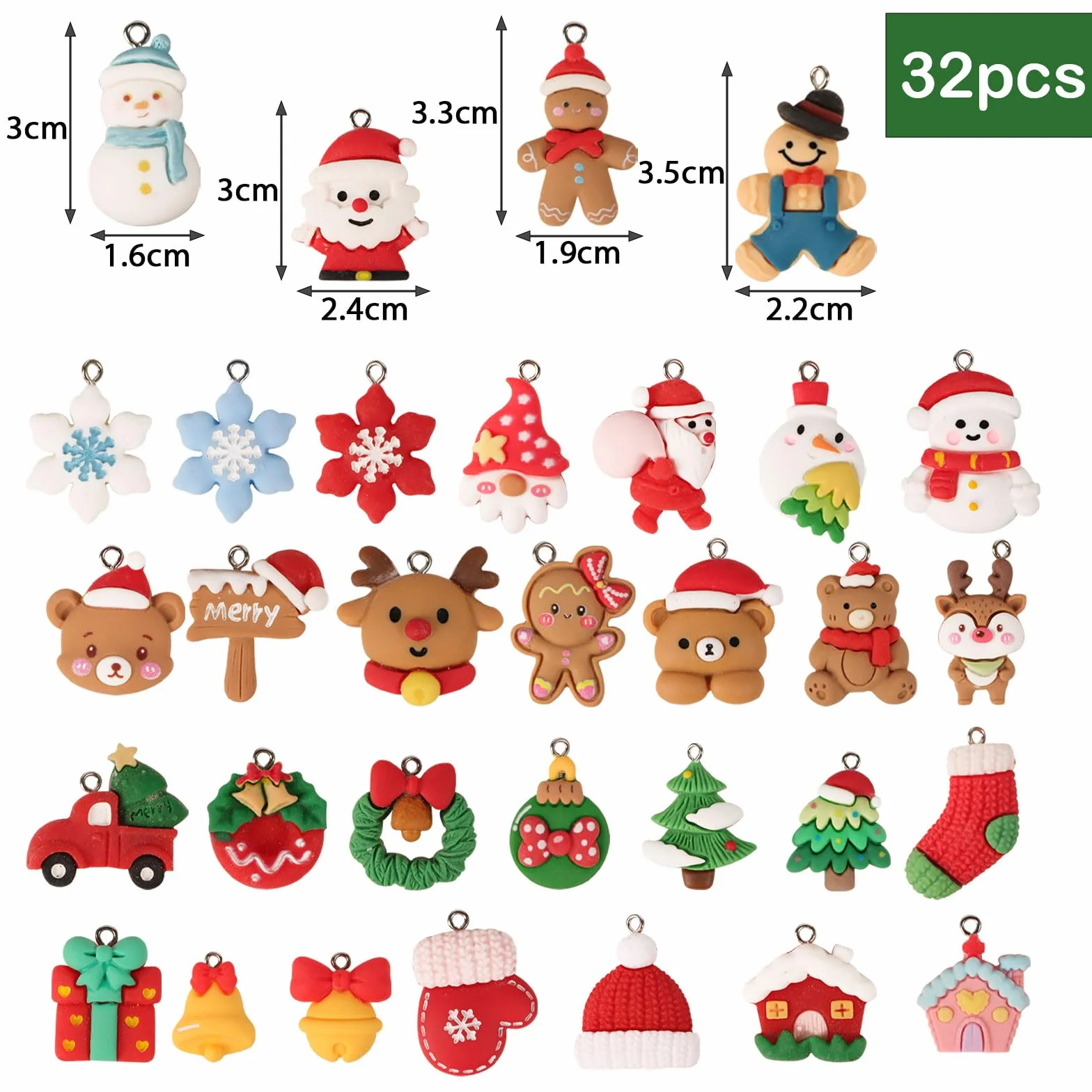 Mini Figuras Navideñas Resina 32pcs Colgantes Árbol Navidad Adornos Manualidades Bricolaje