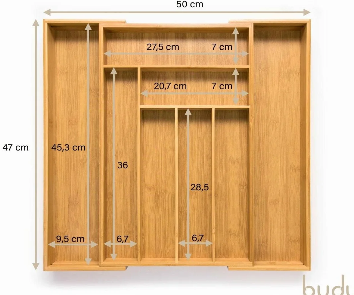 Bandeja para Cubiertos Extensible de Bambú 47 cm, Organizador de Cubiertos Ajustable para Cajón