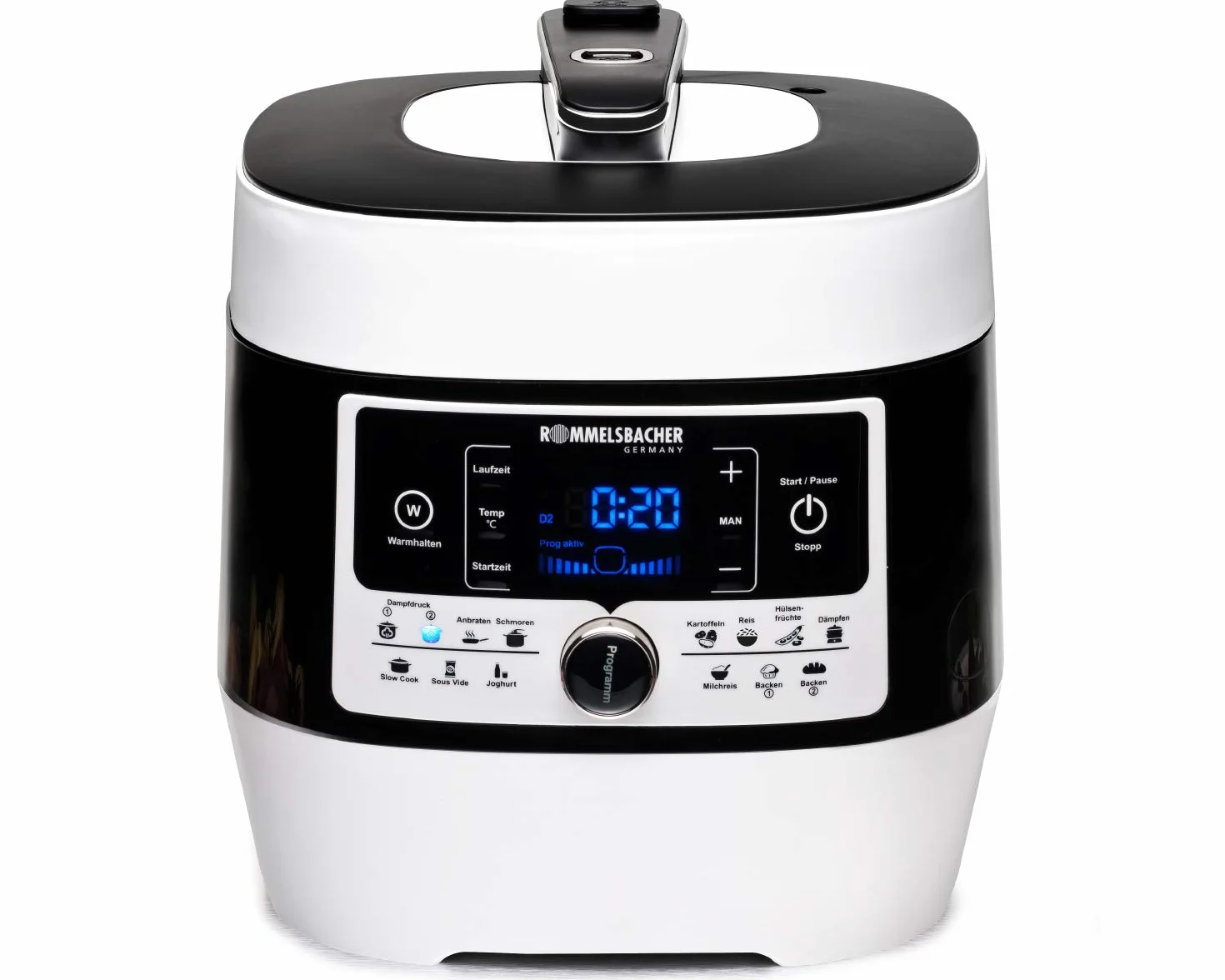 ROMMELSBACHER MeinHans MD 1000 - Robot de cocina eléctrico con 14 programas automáticos, regulable de 40 °C a 170 °C, 2 niveles de presión de vapor, olla antiadherente de 6 litros