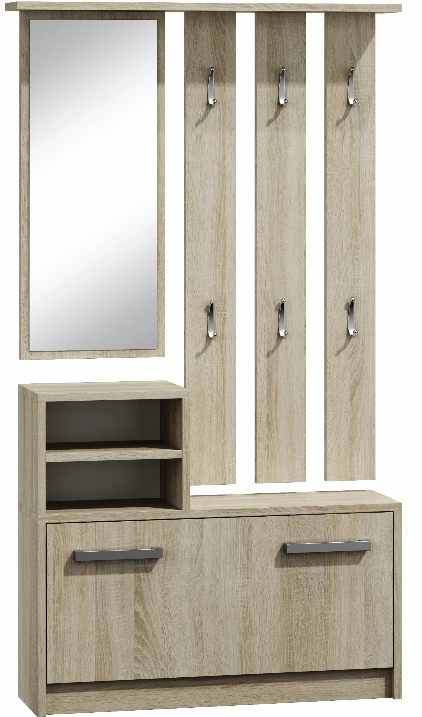 Oggi Armario de Entrada con Espejo 85x160x24 cm Perchas Zapatero Armario de Tablero Laminado de 16 mm Diseño Moderno Minimalista Moderno Roble Sonoma