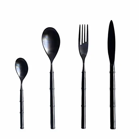 Genérico Juego De Cubiertos De Acero Inoxidable, Cubiertos Duraderos De Acero Inoxidable 304, Juego De Cubiertos De 16 Piezas, Cubiertos para Banquetes De Boda, Cuchillo (Black，Gold)