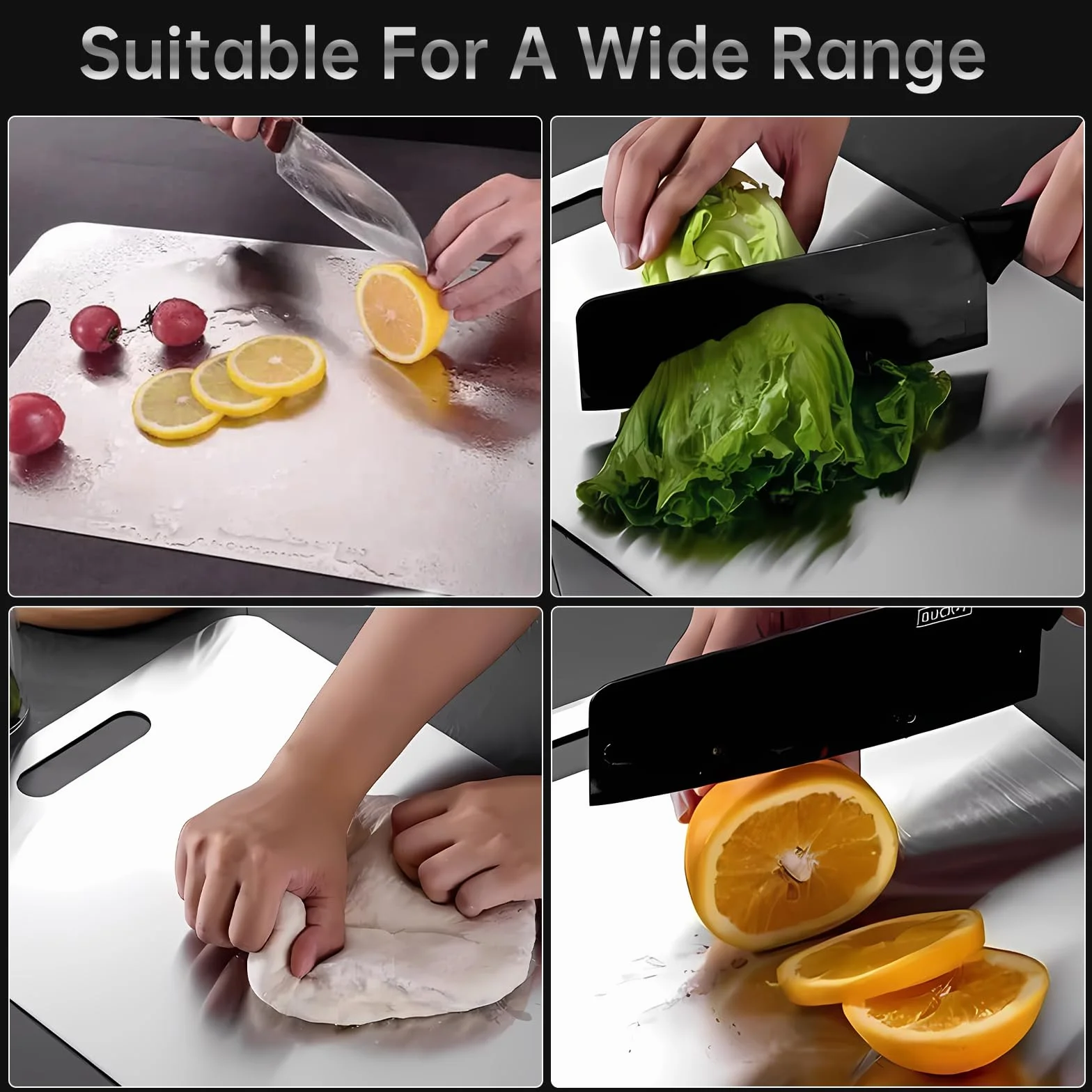 Tabla de Cortar de Acero Inoxidable Grado Alimenticio Doble Cara Titanio para Cocina Multifunción