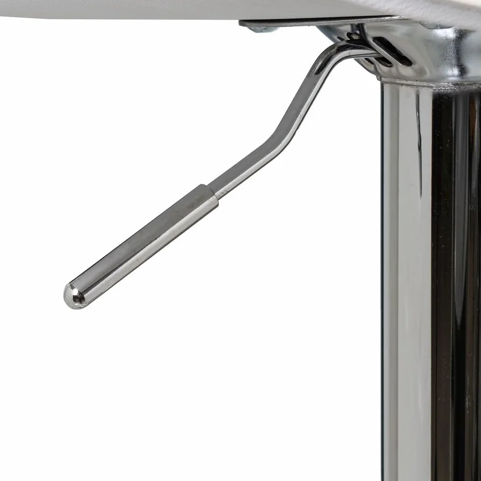 2 taburetes de cocina regulables en altura blancos redondos sin respaldo | Asiento redondo tapizado en polipiel. Sin respaldo. Pie giratorio gris. Altura ajustable de 63 a 83 cm. Resiste hasta 120 kg.