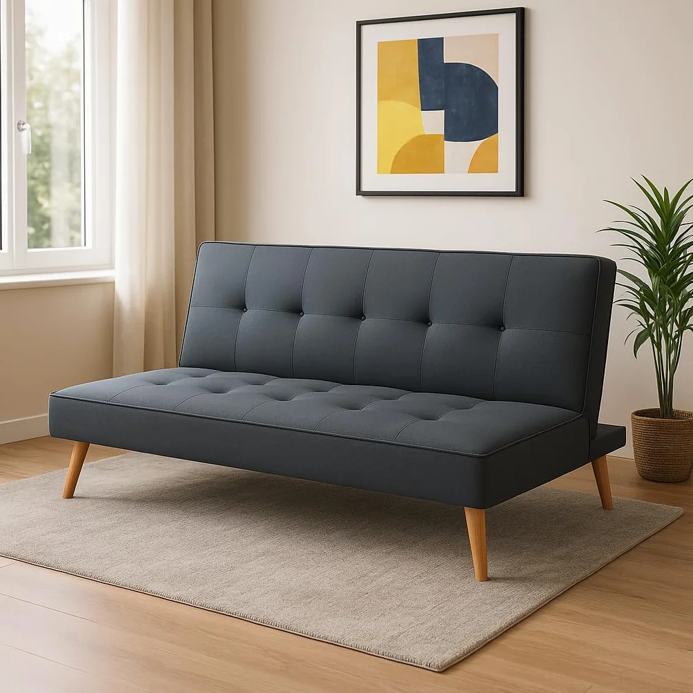 SHIITO | Sofá Cama Norden Moderno, Tapizado Gris, Sistema Clic-Clac, Diseño Escandinavo, Patas de Madera, 188x88x88 cm
