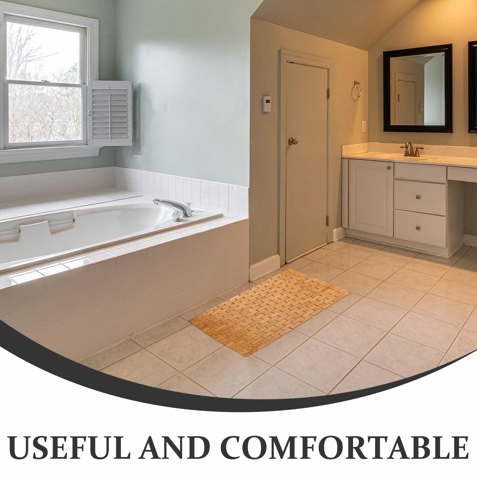 UKCOCO Alfombra de Baño de Bambú Carbonizado 40x60 Cm Antideslizante, Esterilla para Ducha y Bañera, Cojín y Natural para Hogar y Baño