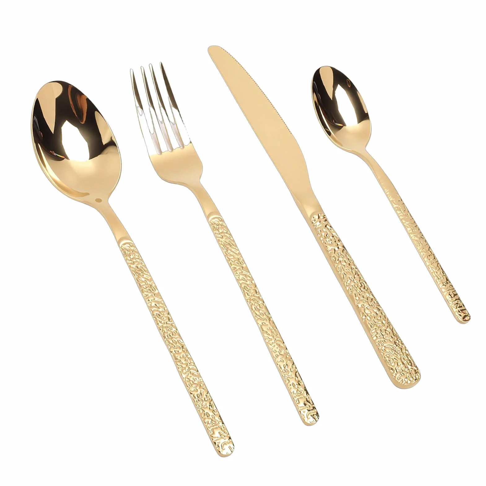 Juego de Cubiertos para 6 Elegantes Cubiertos de Acero Inoxidable para Bodas, Fiestas, Cenas en Casa (Patrón Piedra Oro)
