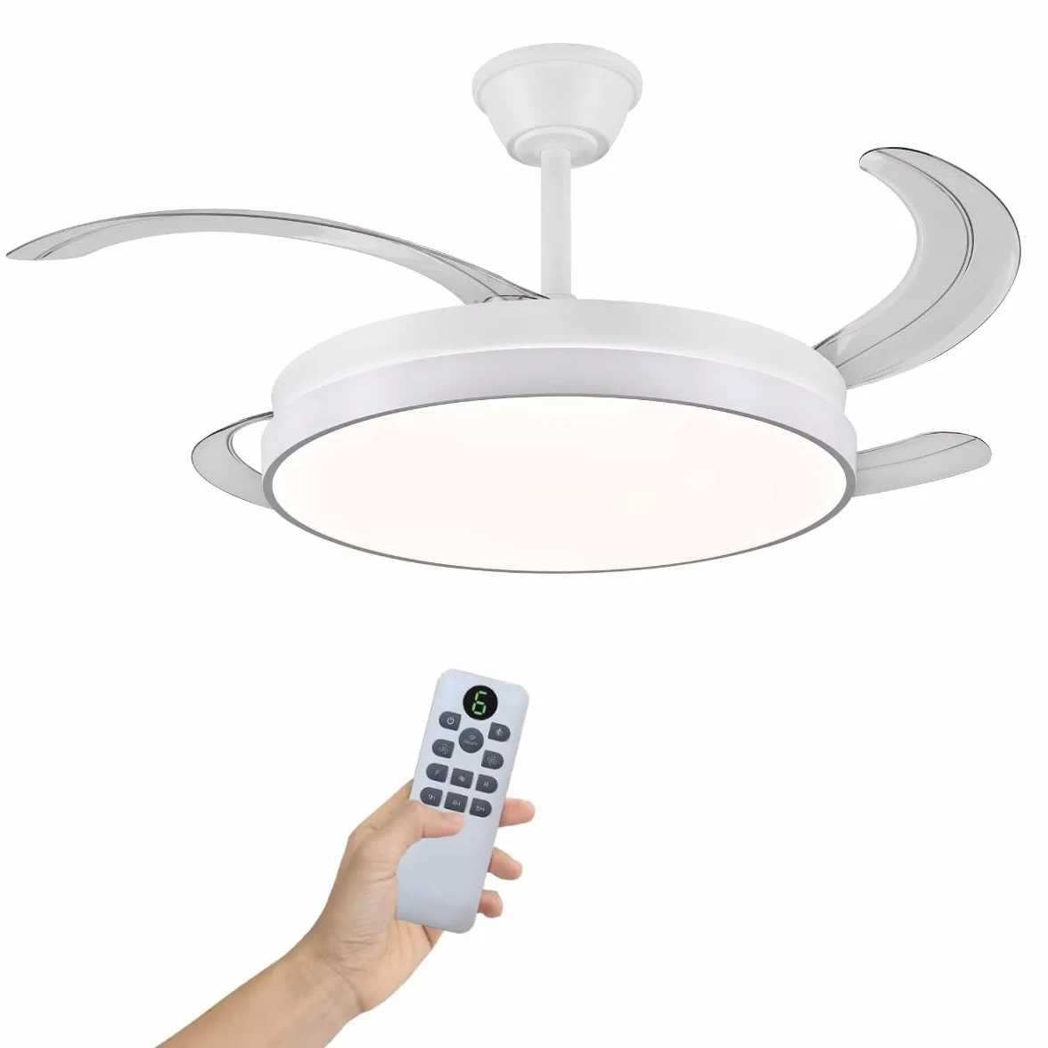 LUMIKING Ventilador de Techo con Luz LED 72W Silencioso - CCT 3000-4000-6000K con Aspas Retractiles - Mando a Distancia, Función Verano e Invierno y Reversible - Ventilación en Hogares y Oficinas
