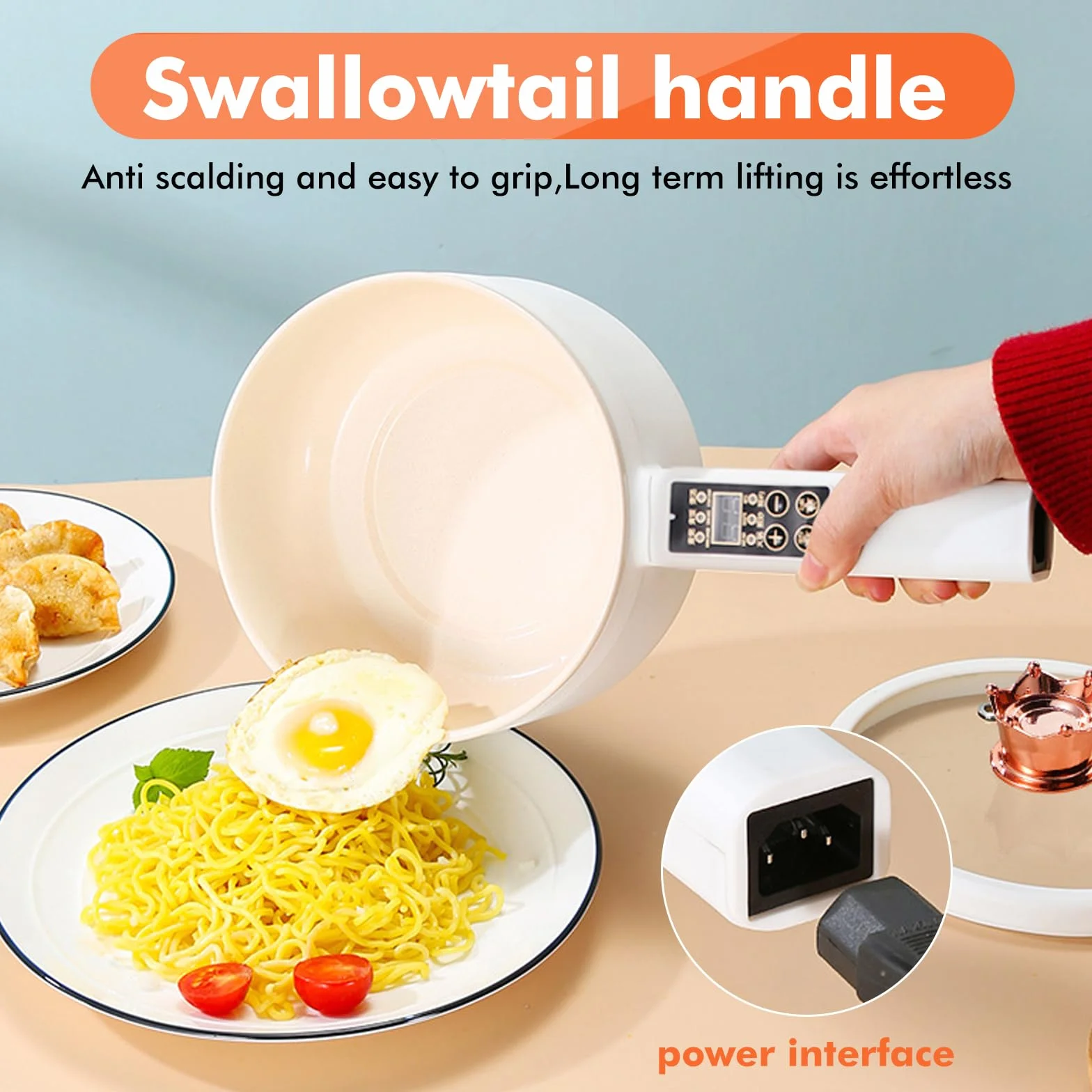 Olla eléctrica 1.6 L mini multicocina antiadherente con vaporizador y programación para ramen rápido