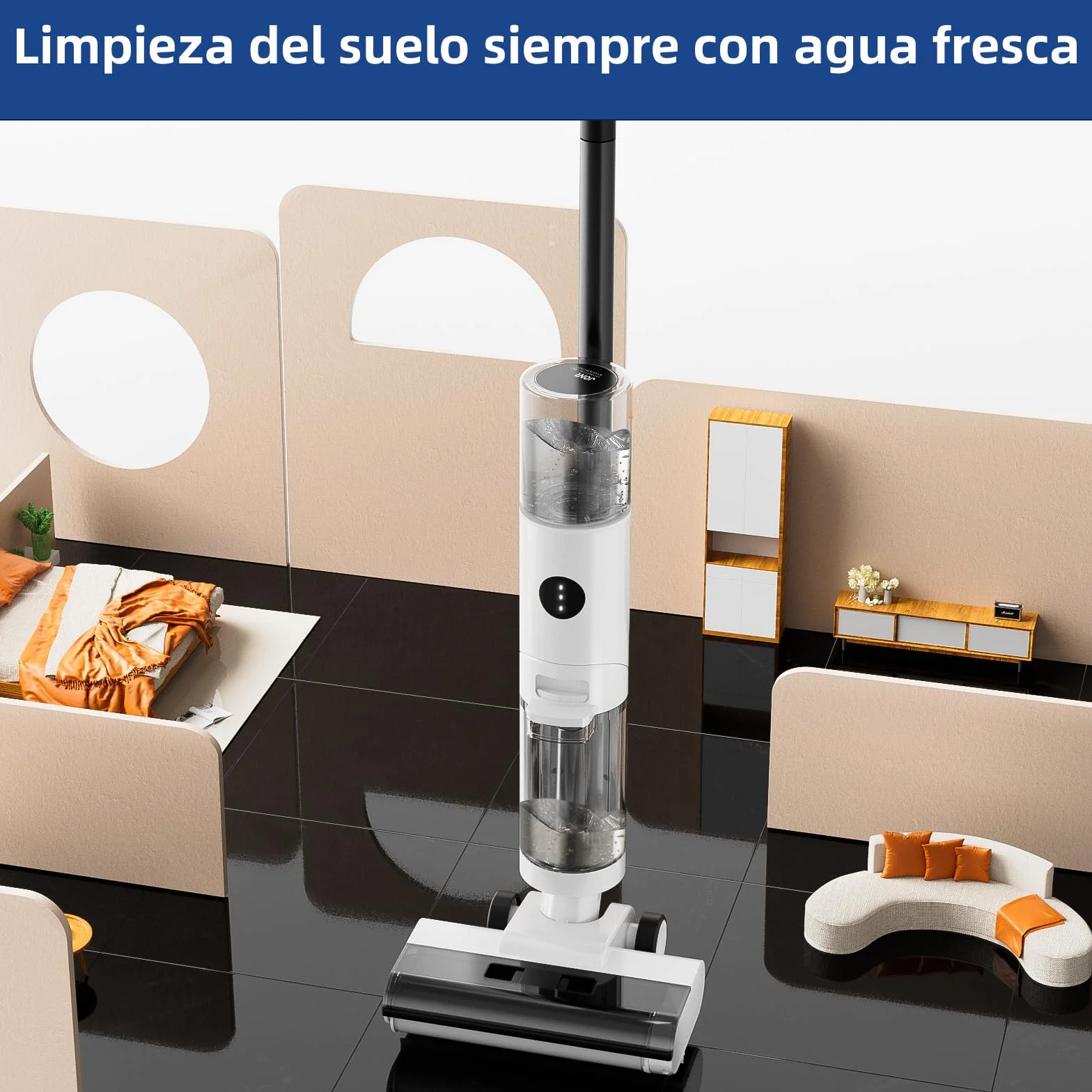 JONR ED12 Aspirador en Seco y Húmedo, Aspirador y Mopa 4 en 1 sin Cable, Cepillo Limpiador de Bordes, Función de Autolimpieza, Autonomía 30 Min, para Suelos Duros y Pelo de Mascota.
