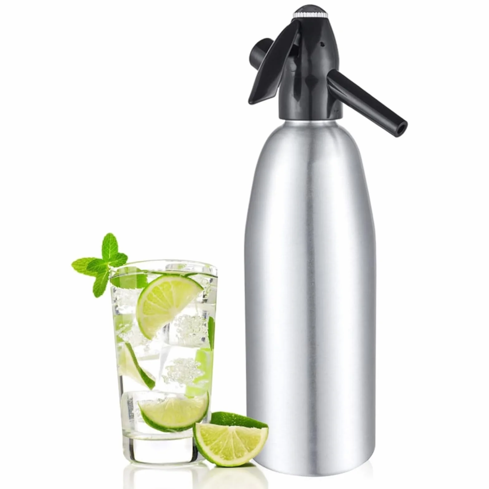 1L Botella de Sifón de Soda Profesional Aleación de Soda Soda Carbonatada Seltzer Creador de agua con regulador de presión para bebidas de jugo Cóctel(Silver)