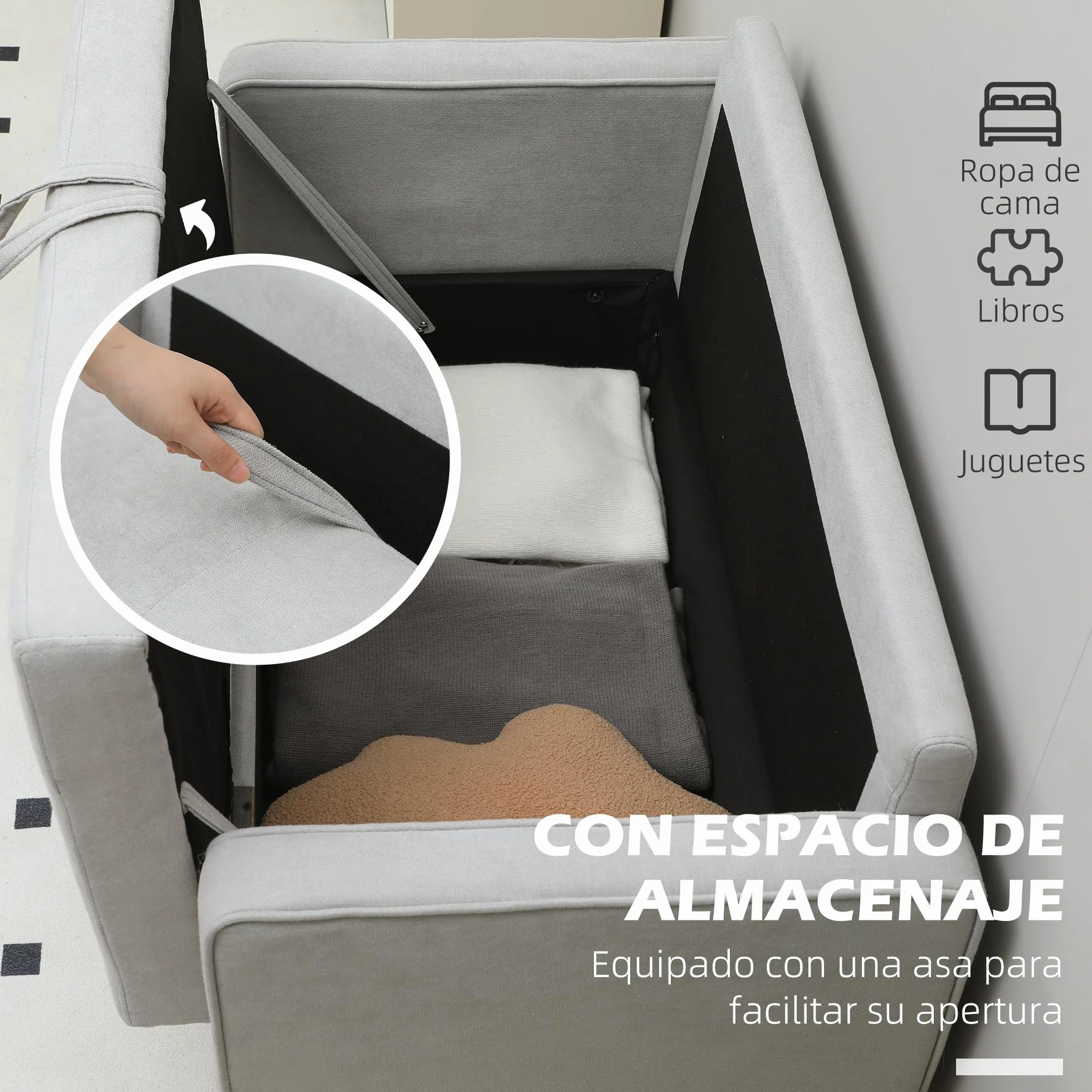 HOMCOM Sofá de 2 Plazas con Espacio de Almacenamiento, Sofá Moderno de Terciopelo con Patas de Madera, Respaldo Capitoné, para Salón, Dormitorio, Oficina, 117x62x78 cm, Gris Claro