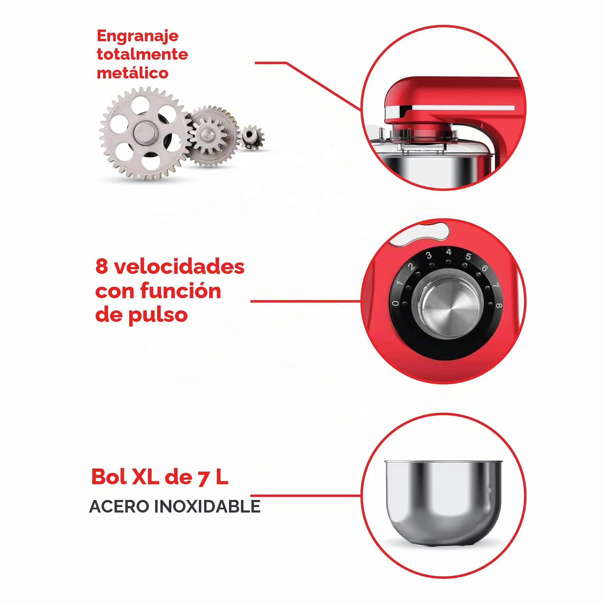 Müller Kitchen MK-6039 Robot de cocina 7L (incluye batidor, gancho para amasar y gancho para agitar, cubierta para el polvo)