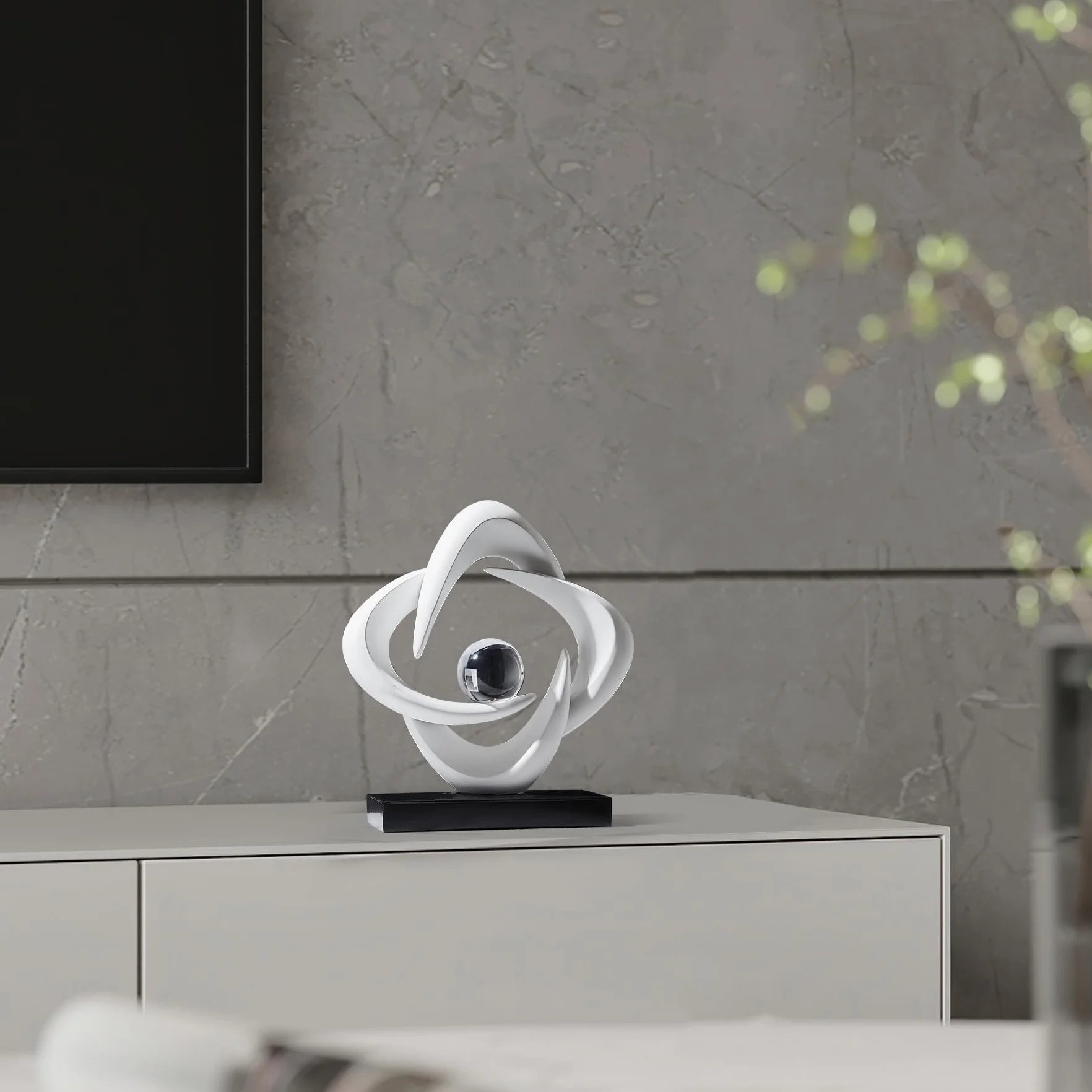 Escultura de arte abstracto, estatua decorativa dorada de resina, adornos blancos modernos para sala de estar, decoraciones modernas para mesa de café, entrada, oficina, coleccionables (blanco)