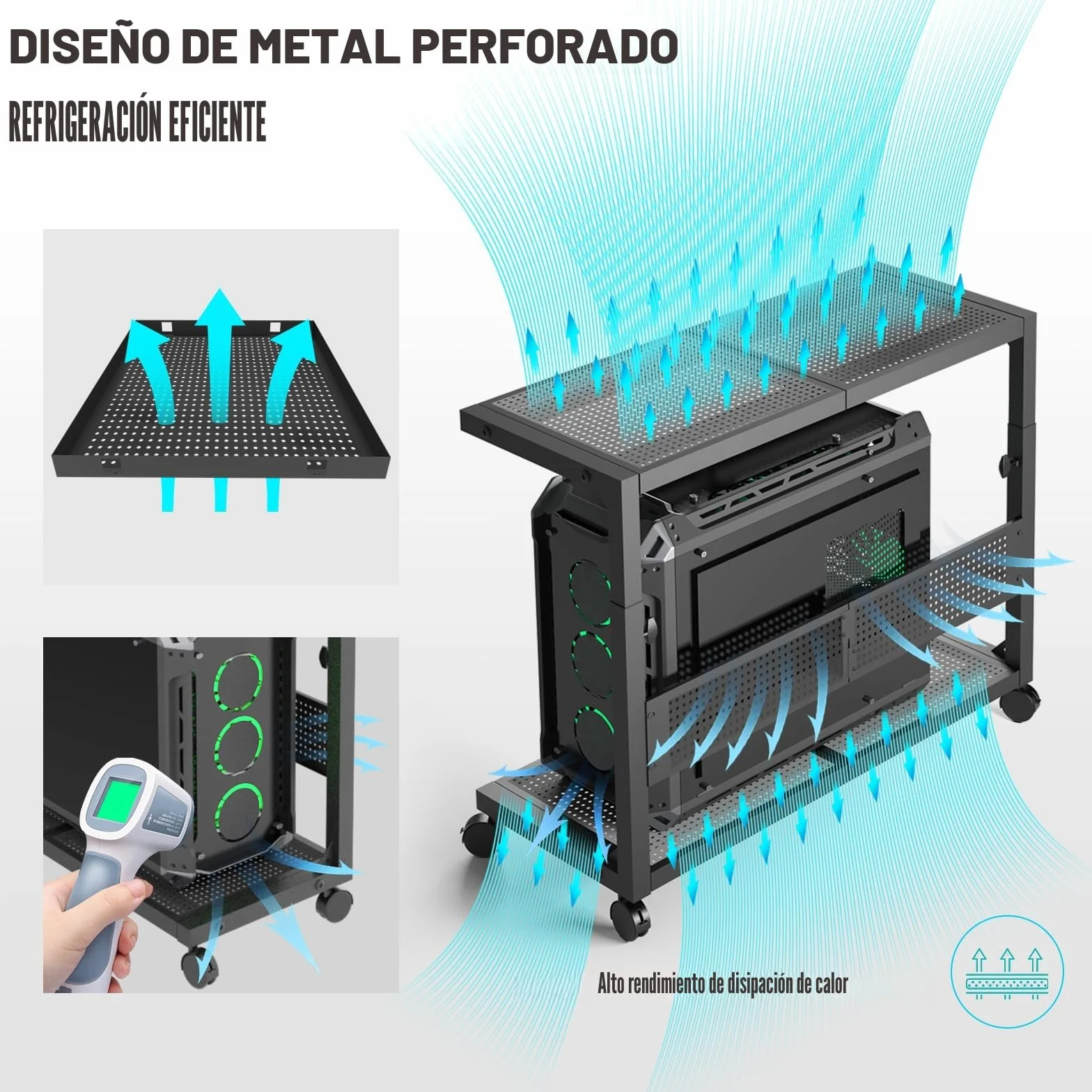 Moricher - Soporte para torre de computadora - Altura ajustable de 2 niveles ATX-Case, soporte para PC, estante para impresora, tablero de clavijas con ruedas giratorias y alfombrilla de ratón para