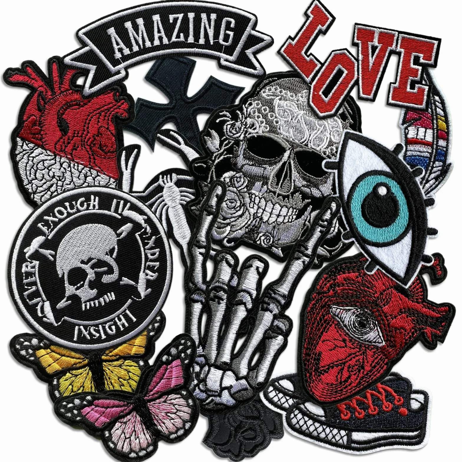 Parches bordados oscuros para planchar para mochilas, parches de banda de rock para chaquetas, parche de costura fresca para ropa, jeans, sombreros, accesorios de bricolaje (Dark7 15 piezas)