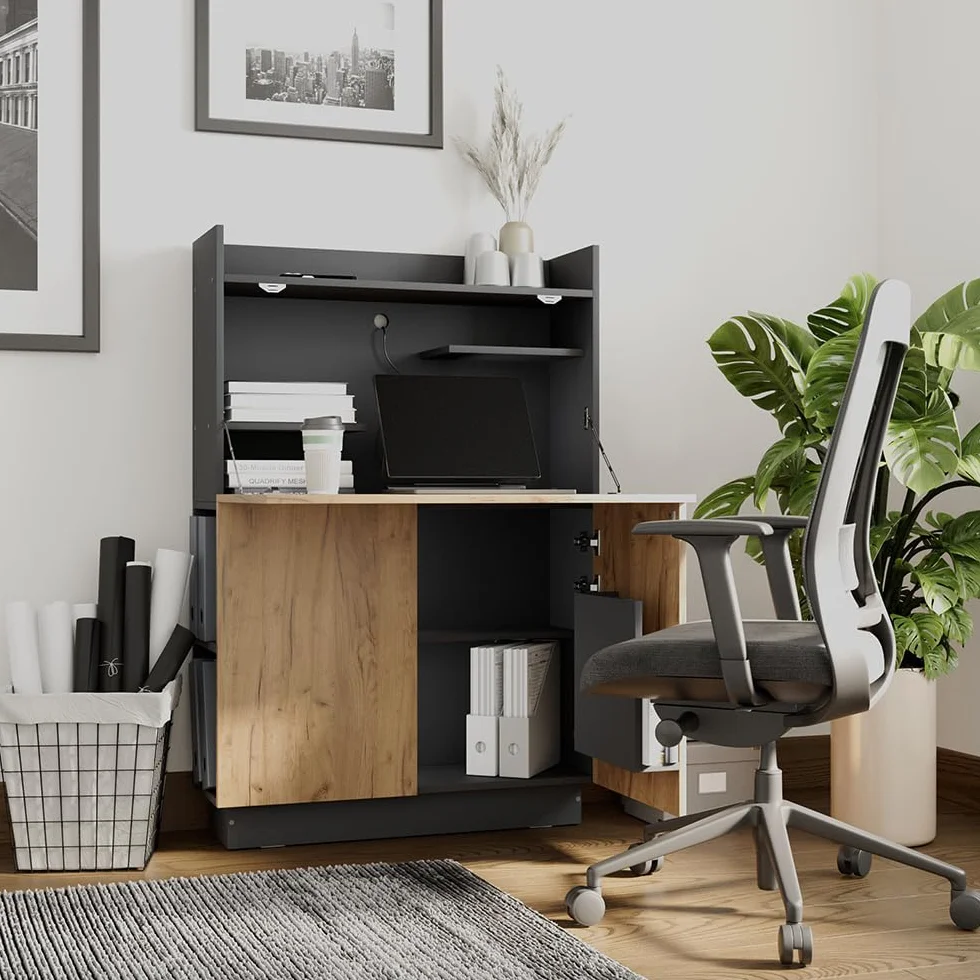 Vicco Escritorio Secretario Alena, Antracita/Roble Dorado, 85 x 28.6 cm, Apto para Montaje en Pared para un Uso Que Ahorra Espacio