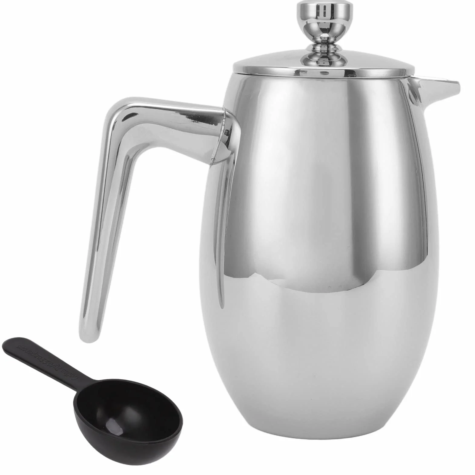 Kikumi Prensa Francesa de Acero Inoxidable 304, Tetera de Elaboración Manual con Boca en Forma de U de Doble Capa para el Hogar (800ml)