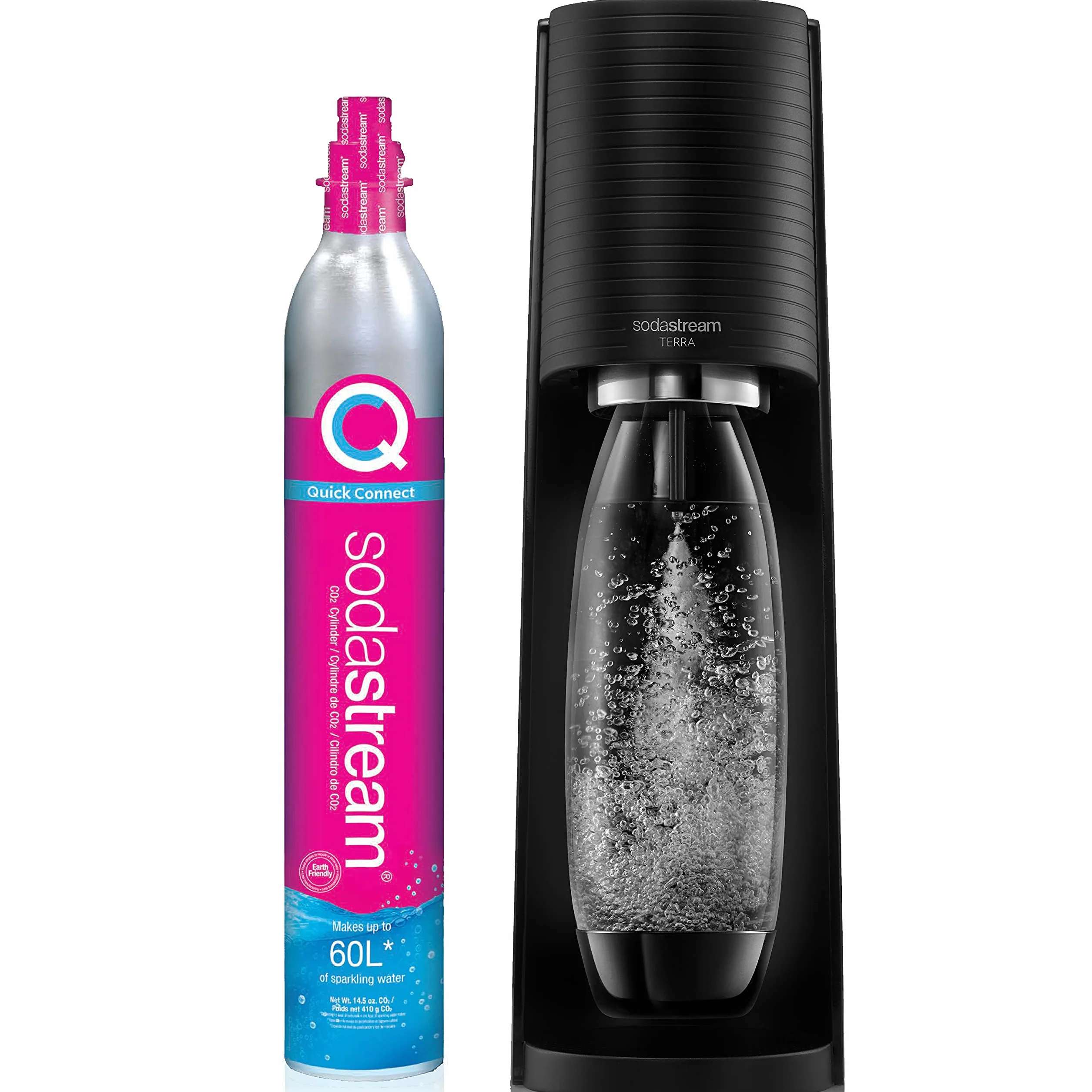 SodaStream Terra - Máquina de agua con gas (negro) con botella de CO2 y DWS