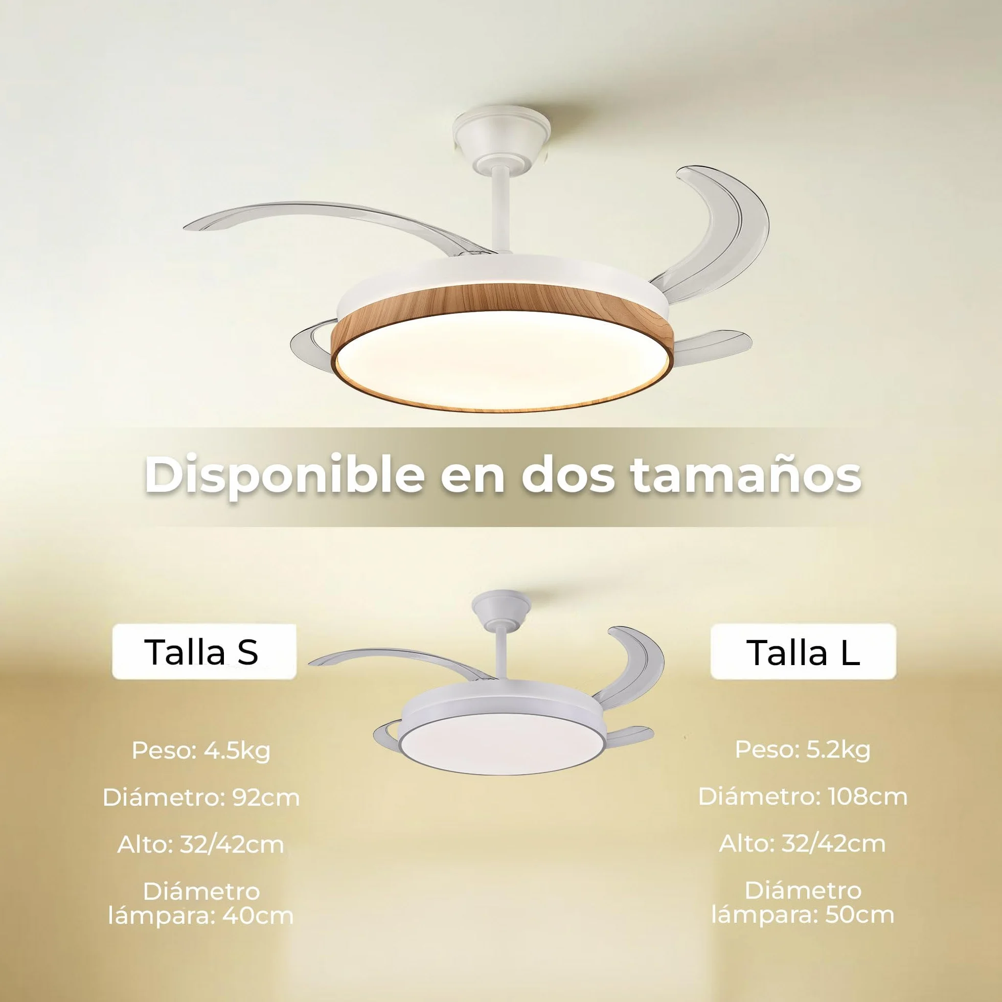 LUMIKING Ventilador de Techo con Luz LED 72W Silencioso - CCT 3000-4000-6000K con Aspas Retractiles - Mando a Distancia, Función Verano e Invierno y Reversible - Ventilación en Hogares y Oficinas