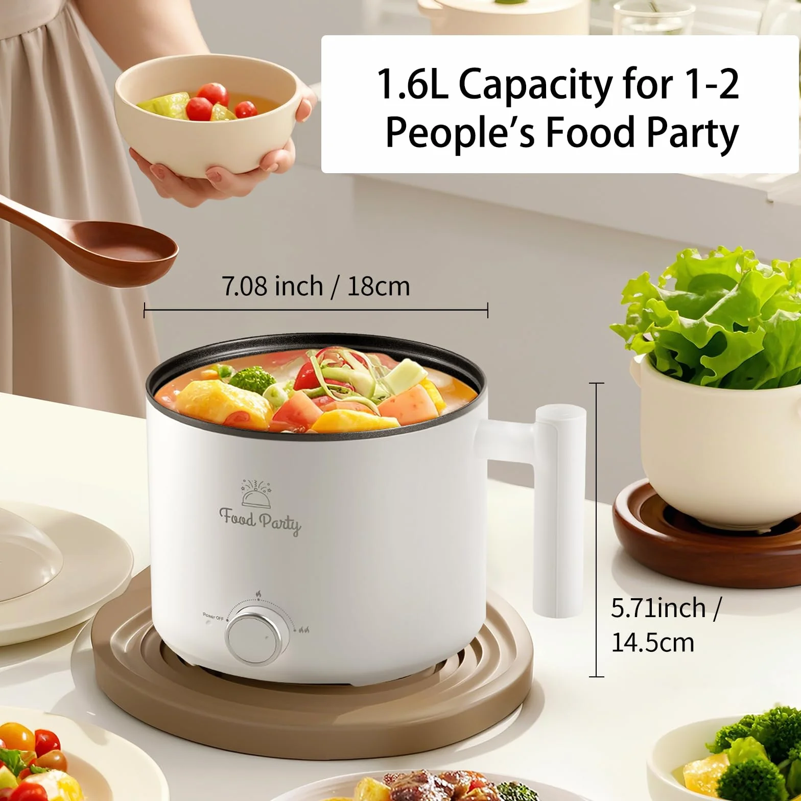 Olla Eléctrica para Cocinar Hot Pot 1.8L 220V Vaporera Eléctrica Shabu Shabu