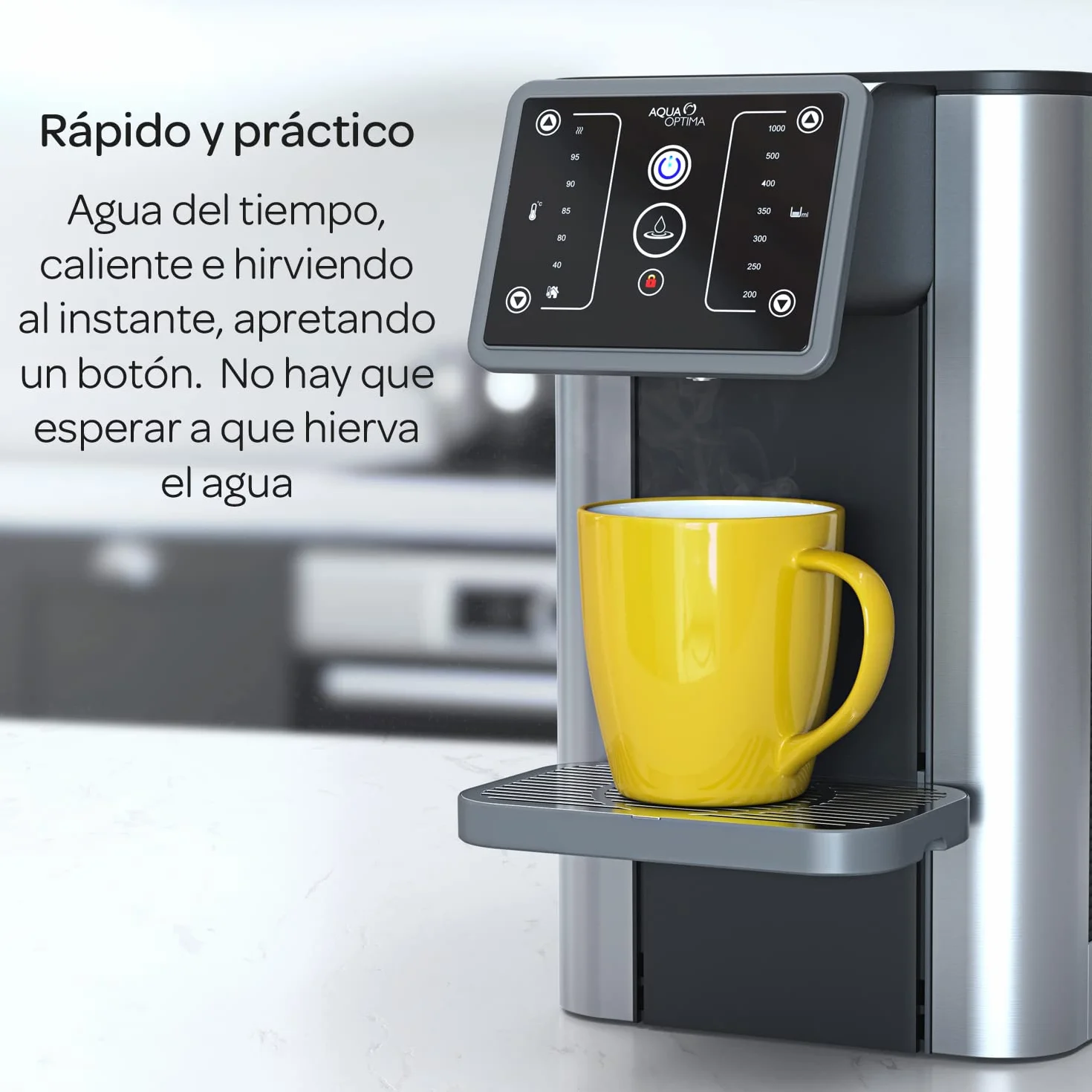Dispensador instantáneo de agua caliente filtrada Aqua Optima Aurora, capacidad de 3,0 litros, 49 opciones de volumen y temperatura, incluye 1 filtro agua Evolve+ de 30 días, reduce los microplásticos