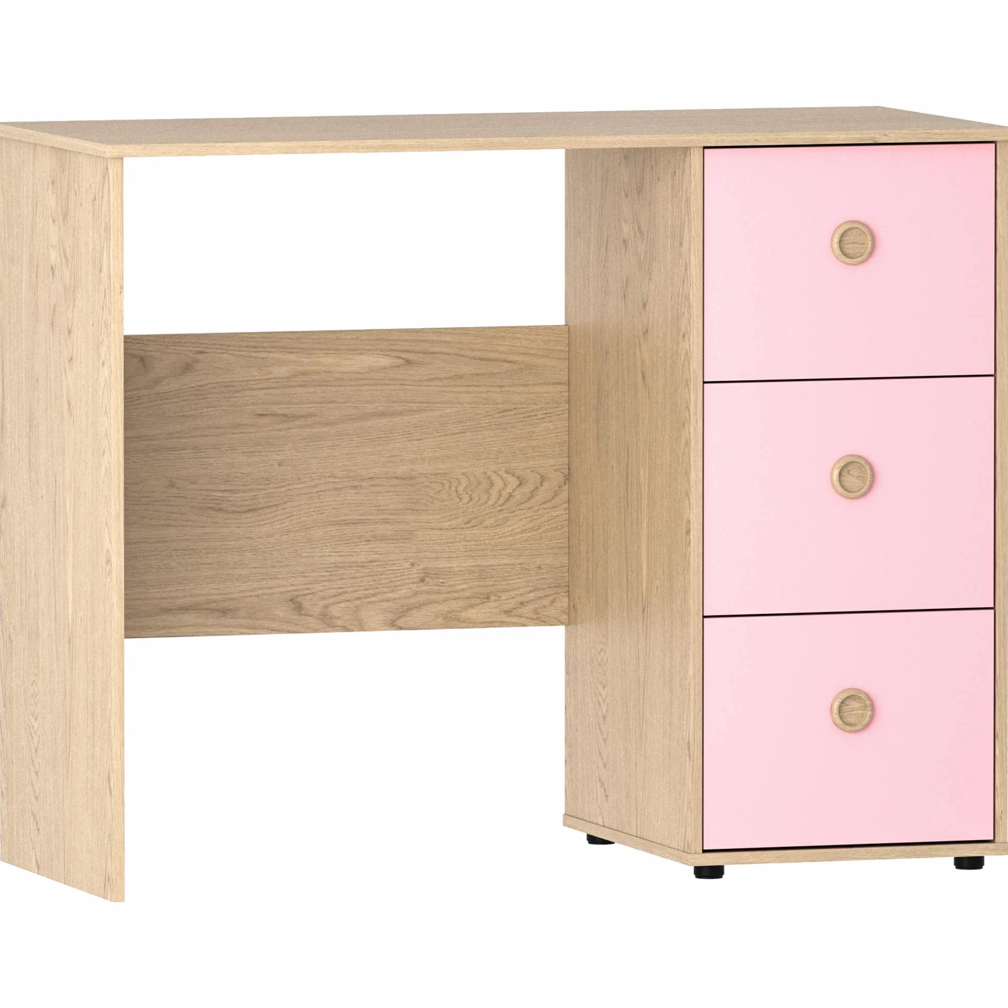Junior Vida Neptune Escritorio 3 Cajones Ordenador Portátil Estación Trabajo Estudio Casa Muebles Niños Rosa Roble