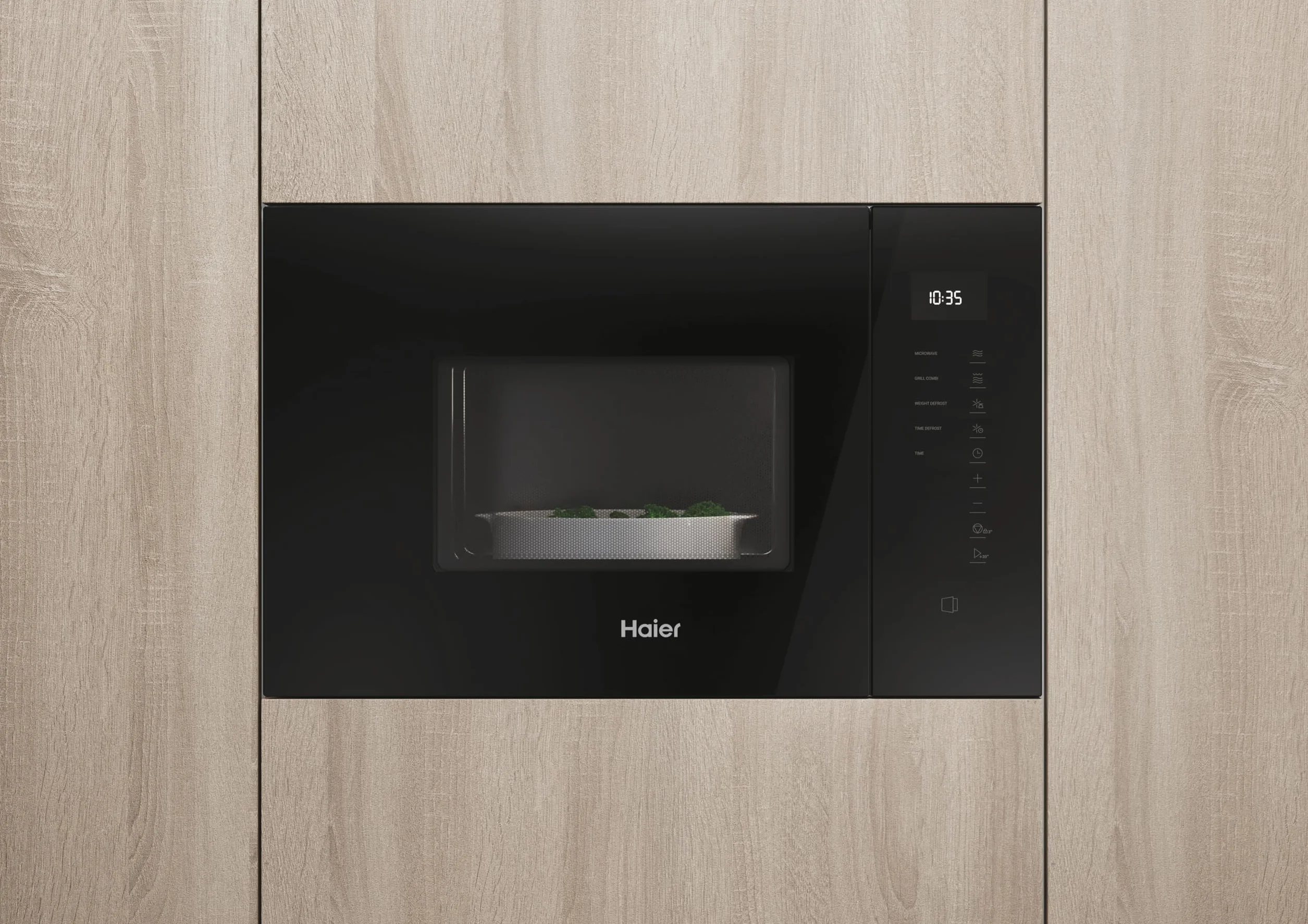 Haier Microondas Integrable con Grill, 8 Niveles Potencia, 6 Funciones, Interfaz táctil, Negro