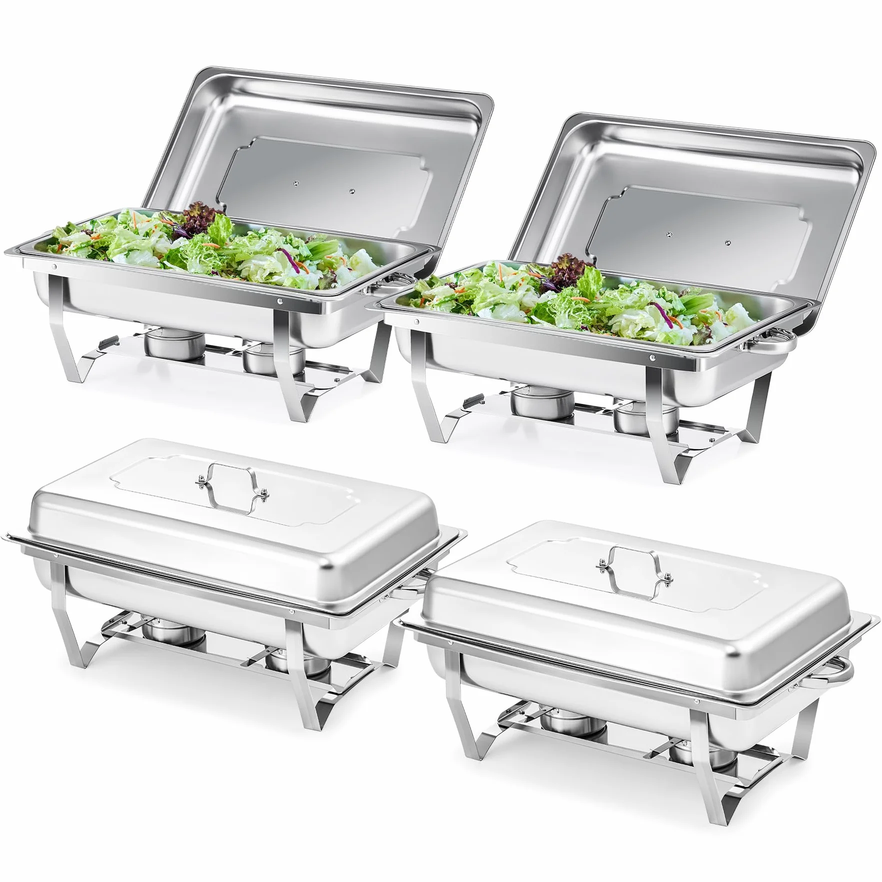 Wilprep 4PCS Calentador de Buffet de Acero Inoxidable con Bandeja de Calefacción 9L para Ollas de Calefacción