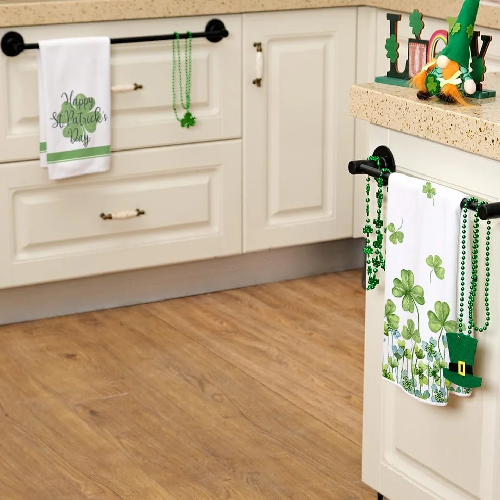 ARKENY Juego de 2 toallas de cocina con rayas verdes para el día de San Patricio, decoración del hogar, paño de secado de barra ultra absorbente, 18 x 26 pulgadas