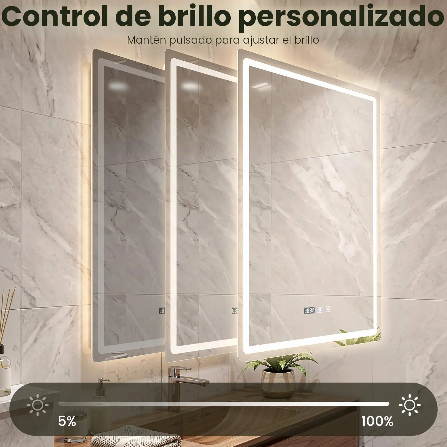 Espejo de baño con iluminación 60 x 80 cm, espejo LED con 3 colores de luz regulable, antivaho, espejo de pared LED horizontal/vertical para baños, lavabos (60 x 80 cm)