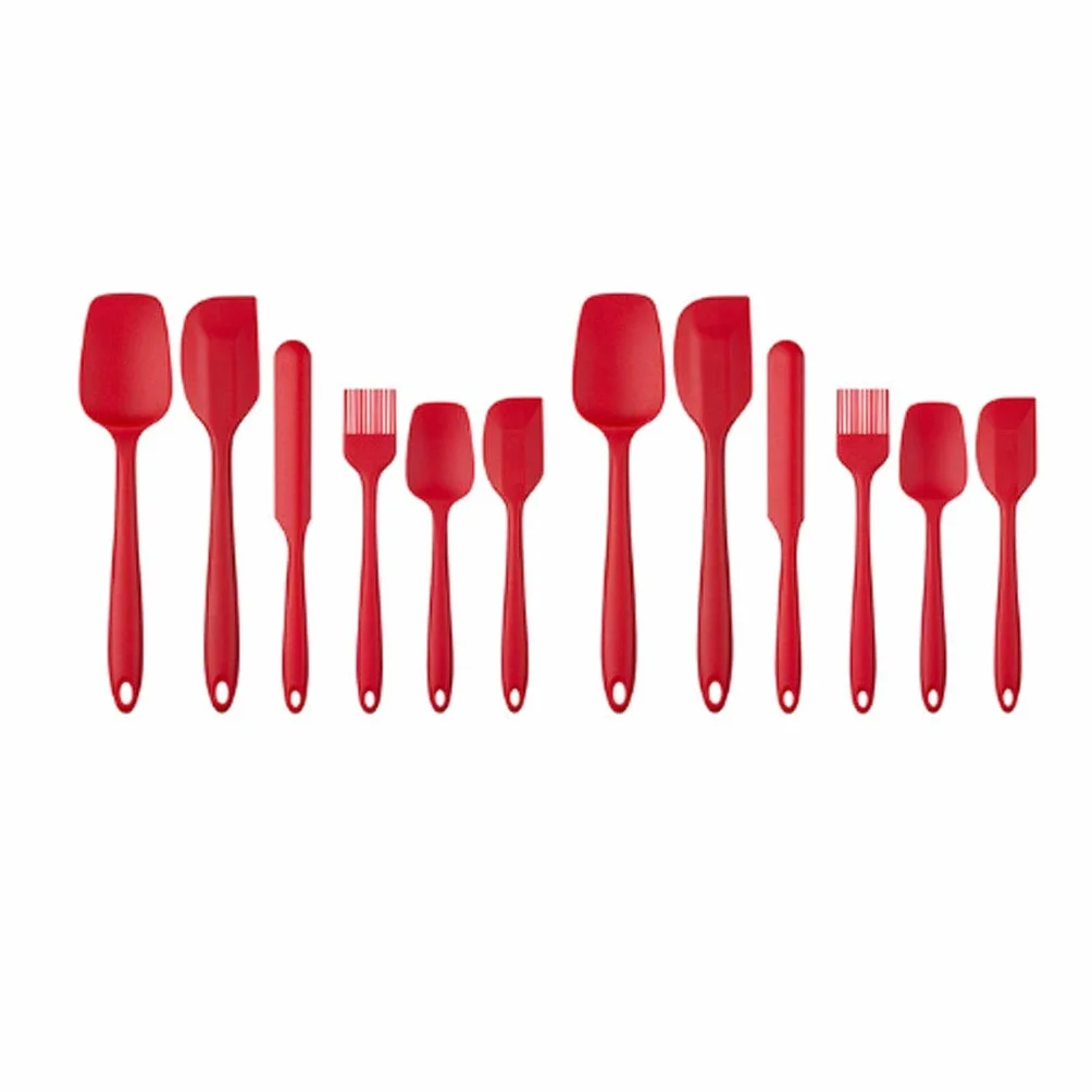 Juego de espátulas de Cocina, 12 Uds., Herramientas de Cocina, raspador, Cuchara, Cepillo, Silicona Suave, Accesorios de Cocina para Hornear, Utensilios de Cocina (Rojo)