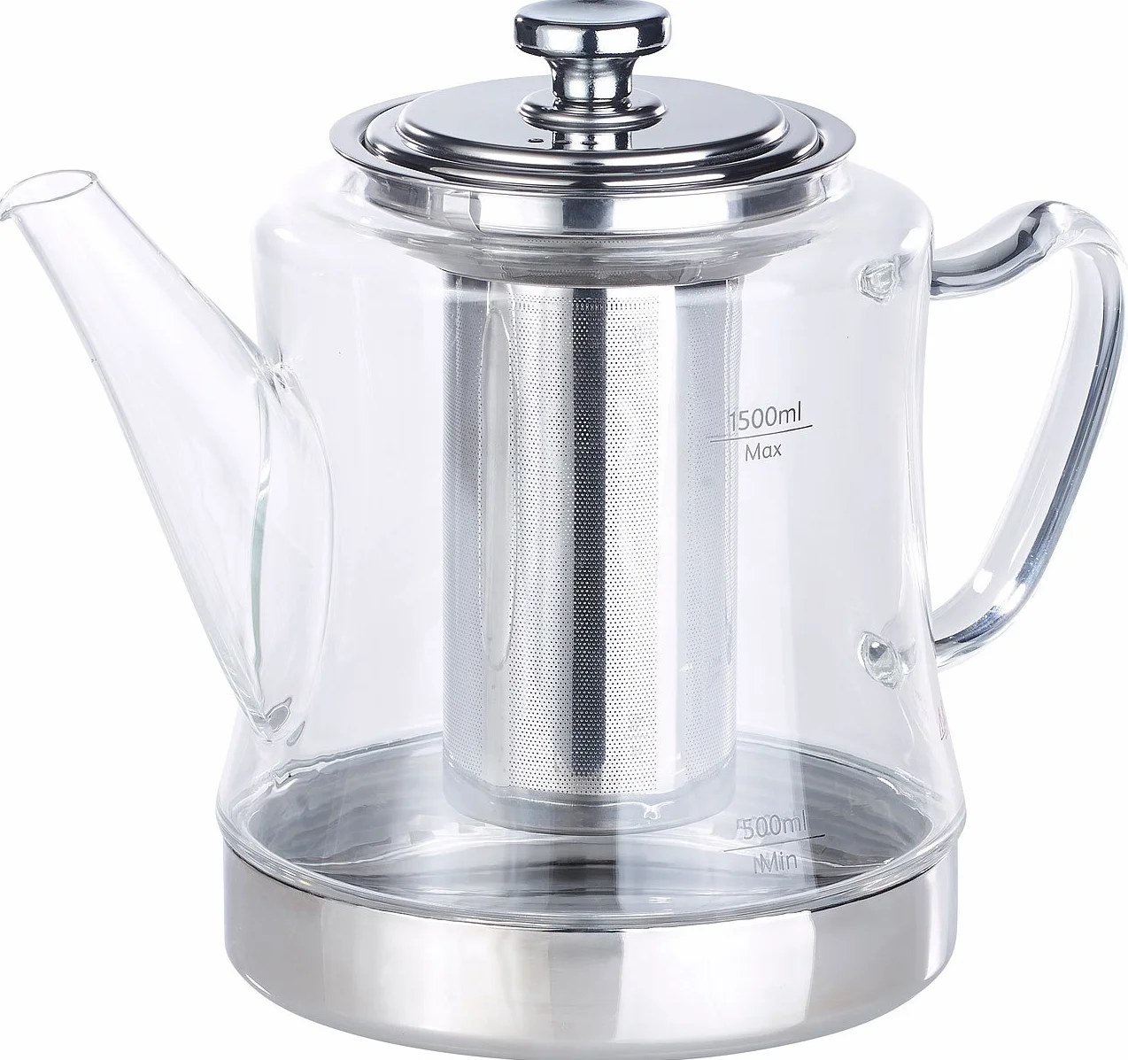 Rosenstein & Söhne Teteras - Tetera: Tetera y tetera de vidrio 2 en 1 para todas las estufas, también inducción, 1,5 l (tetera por Cocina de inducción, Tetera Vaso, apto para inducción)