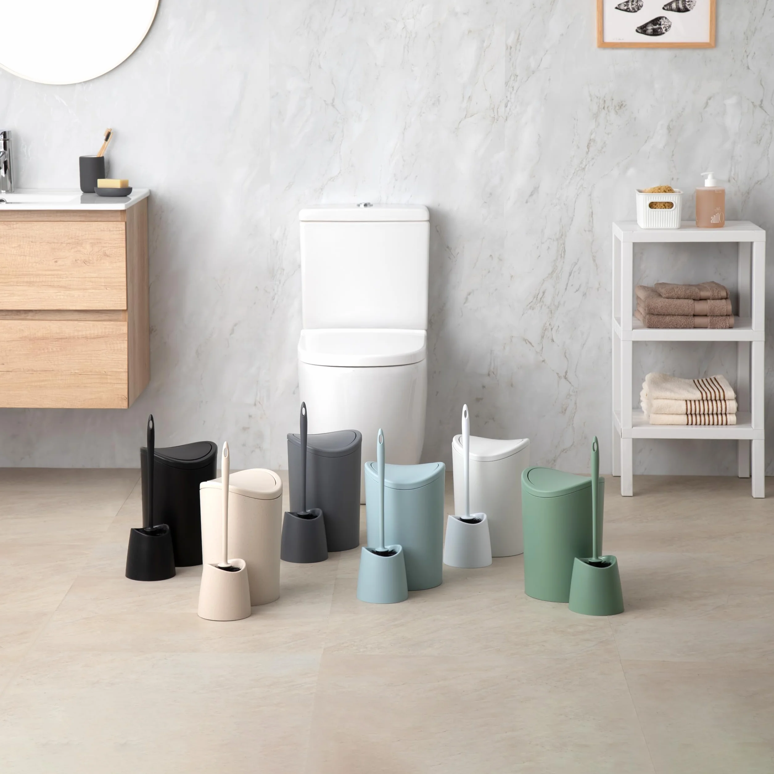 TATAY Escobilla WC Resistente Diseño Moderno Cepillo Fijo Duradero Baño 12x12x38 cm Blanco