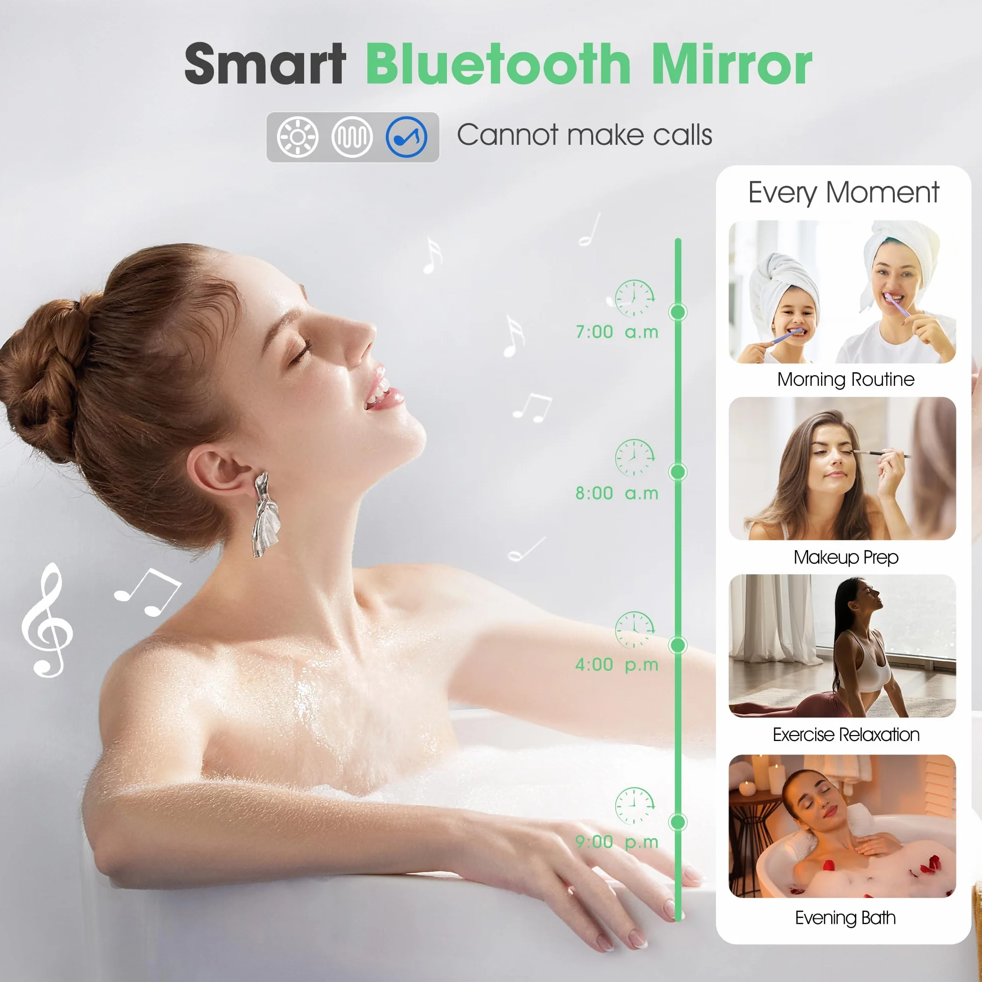 S'bagno Redondo-Espejo-Baño-con-Luz 80CM, Espejo-Baño-LED-con-Bluetooth, Antivaho, 3 Colores de Luces, Regulable, Memoria Luz, IP44, Vidrio Templado, Marco Hierro Negro