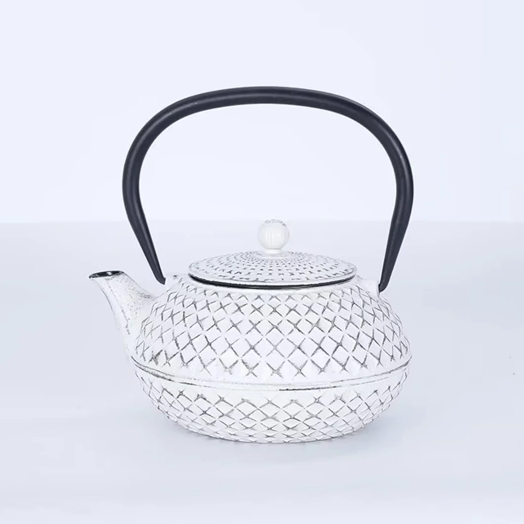 Tetera casera, tetera silbante, tetera de hierro fundido, mini tetera de hierro fundido con diseño de cruz de diamante blanco, teteras en estilo japonés, con infusor de acero inoxidable, 27 onzas (800