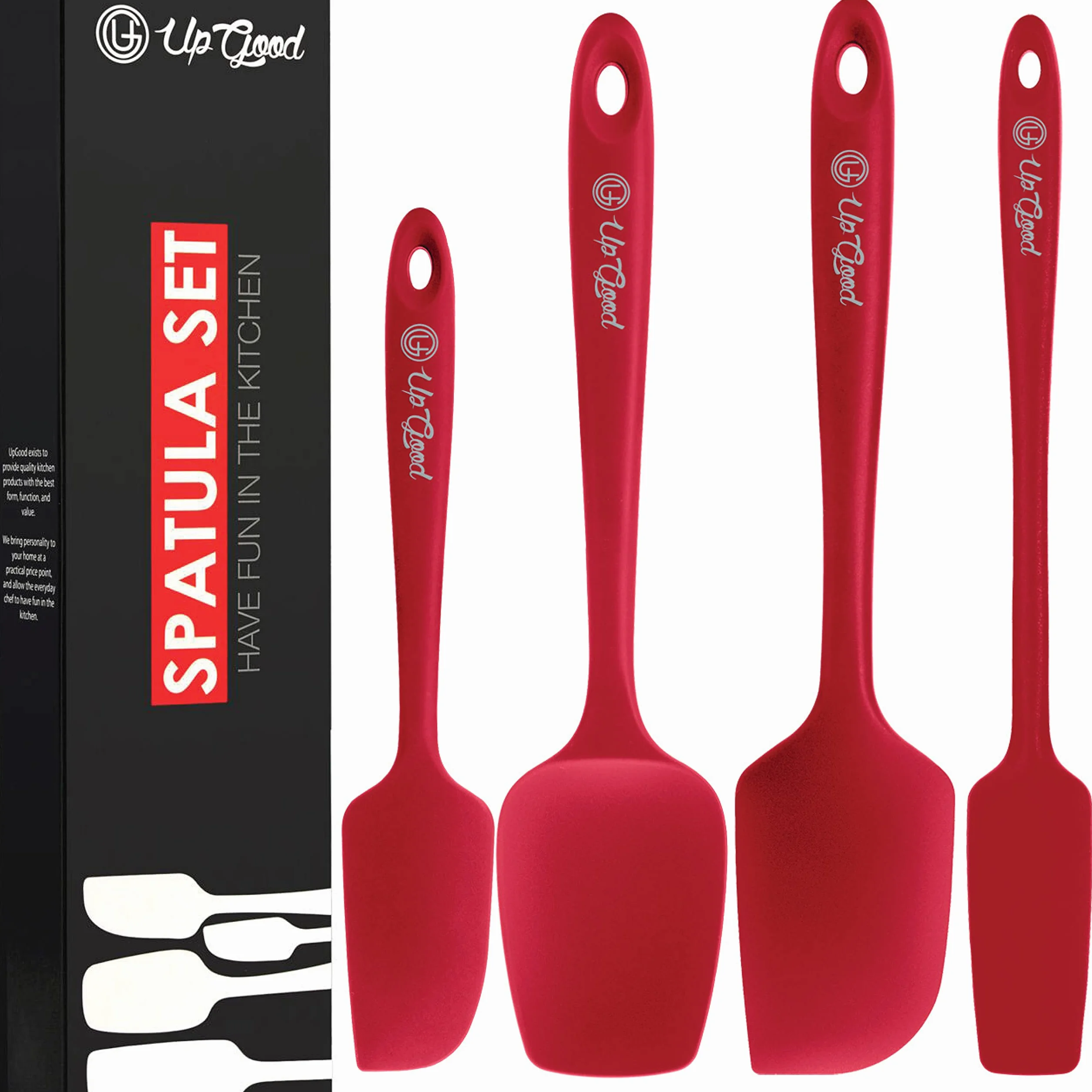 Juego de espátulas de silicona | 4 herramientas versátiles creadas para cocinar, hornear y mezclar | Diseño de una pieza, antiadherente y resistente al calor | Fuerte núcleo de acero inoxidable