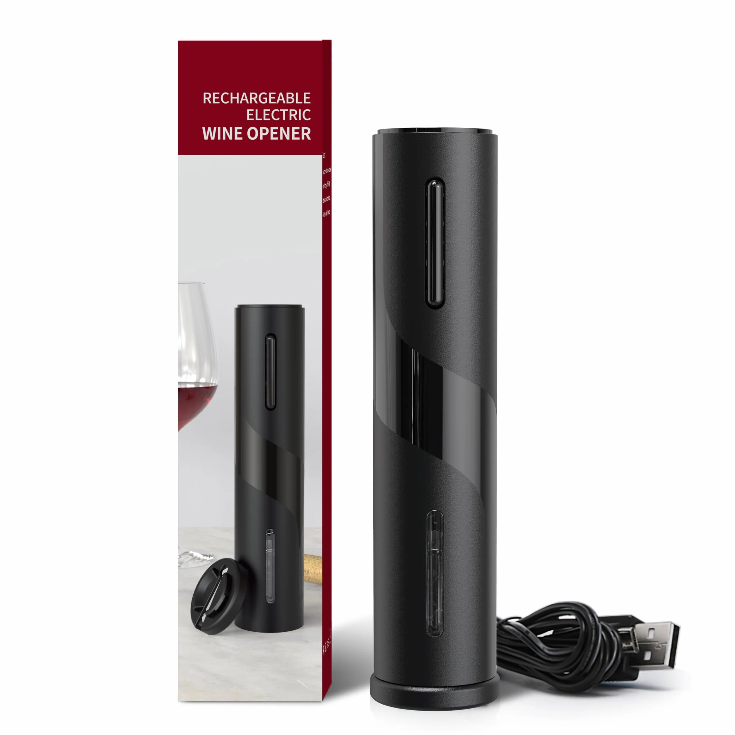 Sacacorchos Eléctrico Recargable Inalámbrico, Abrebotellas Automático Profesional, Negro