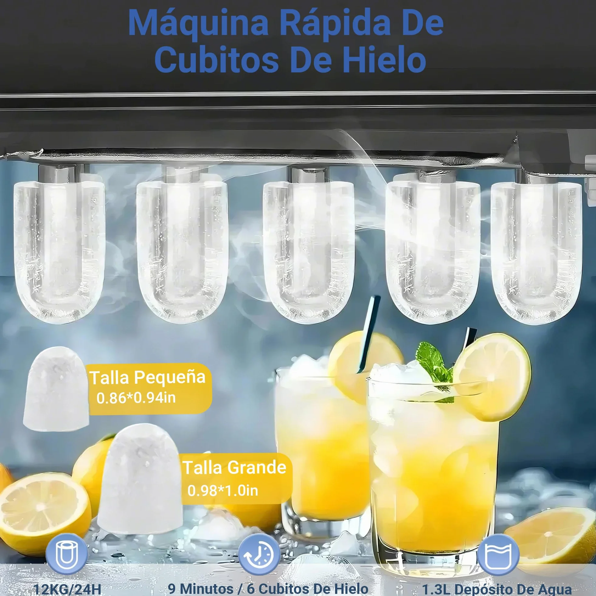 CITYBEE Maquina de Hielo 12kg/24h, Maquina de Hielo para Casa 9 Cubitos en 6 Minutos, Maquina de Hacer Hielo Silencioso con Asa 2 Tamaños de Cubitos para Casa, Oficina, Camping