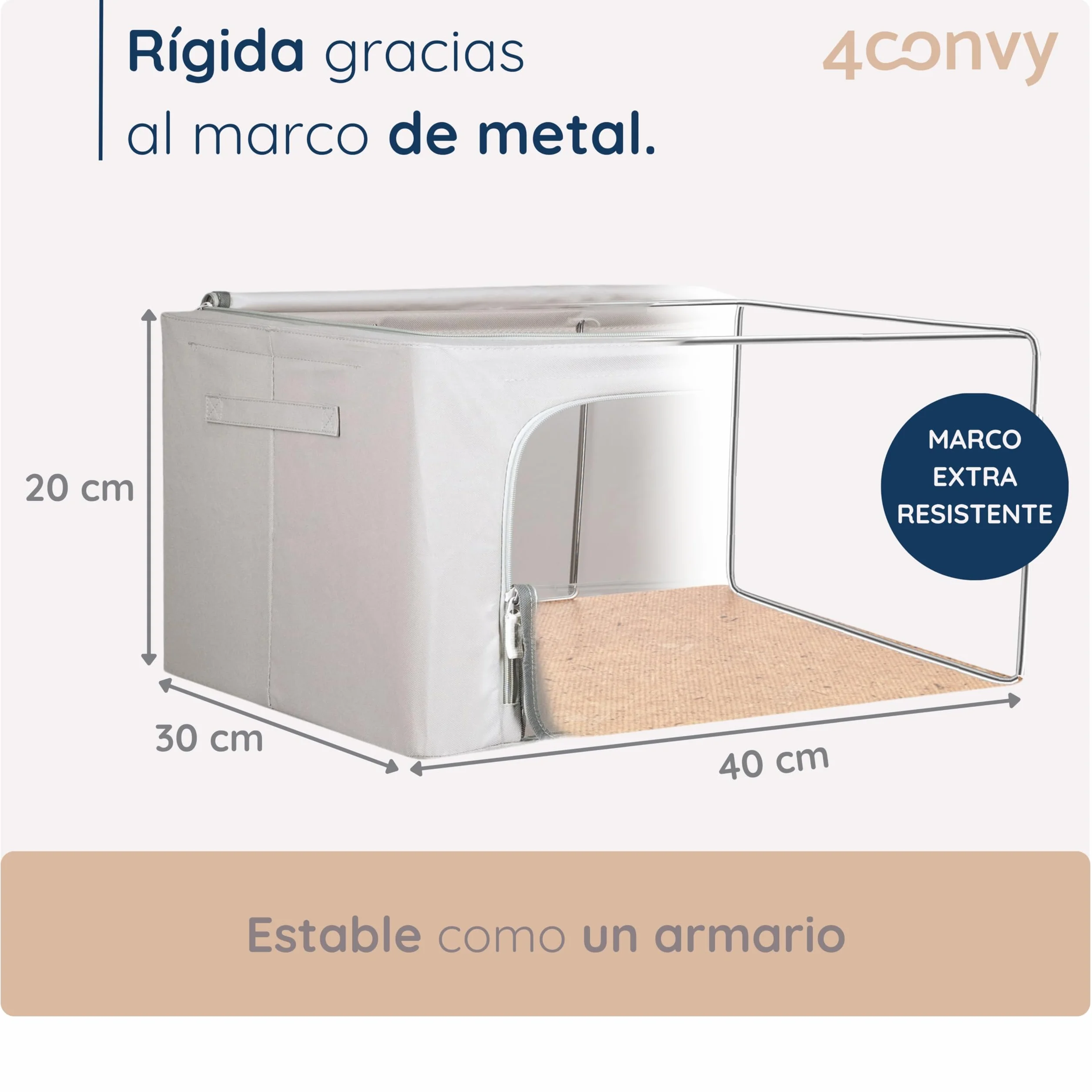 4CONVY Cajas de Almacenaje Rígidas Apilables con Cremallera y Estructura Metálica - 2x24L
