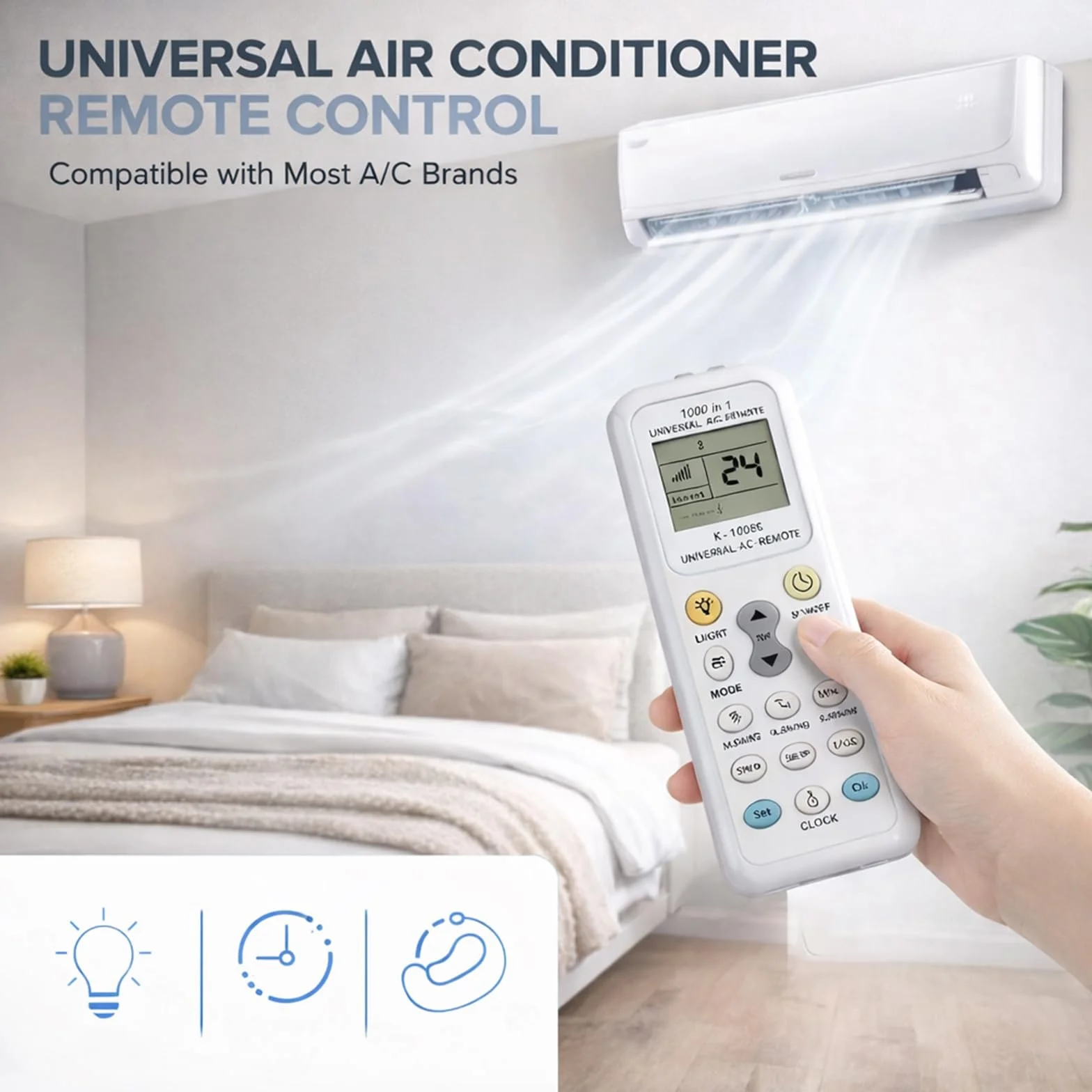 Mando Universal Aire Acondicionado K-1028E, Compatible con 1000 Marcas