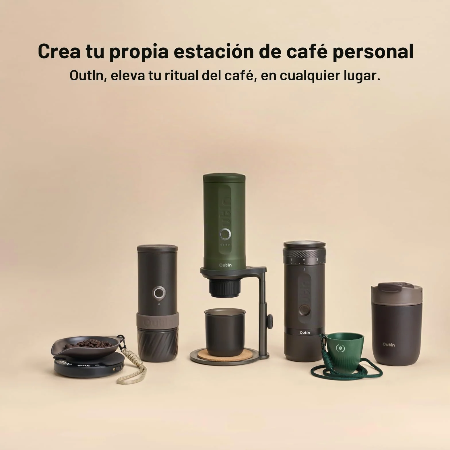 OutIn Soporte universal desmontable para café con almohadilla de corcho, portátil para máquina de espresso