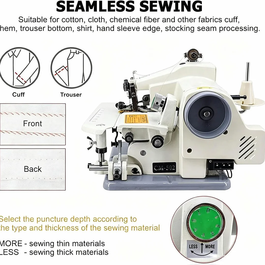 Máquina de coser de punto ciego, máquina de dobladillo portátil, 1200 SPM, relación de puntada ajustable 1:1 a 2:1, ideal para costuras invisibles y acabado profesional