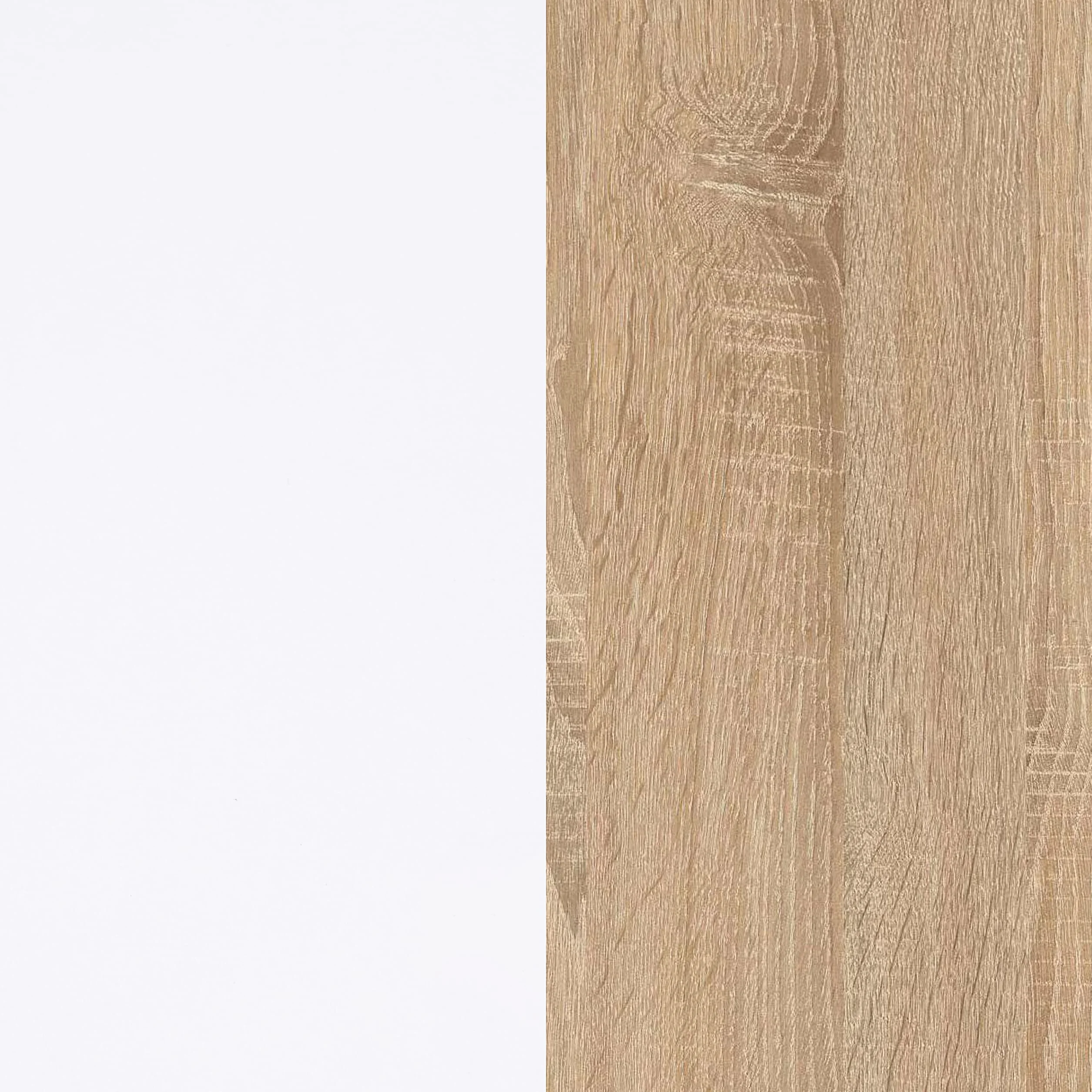 duehome | Alacena de Cocina, Mueble Auxiliar 5 Puertas + 1 Cajon y Estante Interior, Modelo Colin, Acabado en Blanco Artik y Roble Canadian, Medidas: 108 cm (Ancho) x 186 cm (Alto) x 40 cm (Fondo)