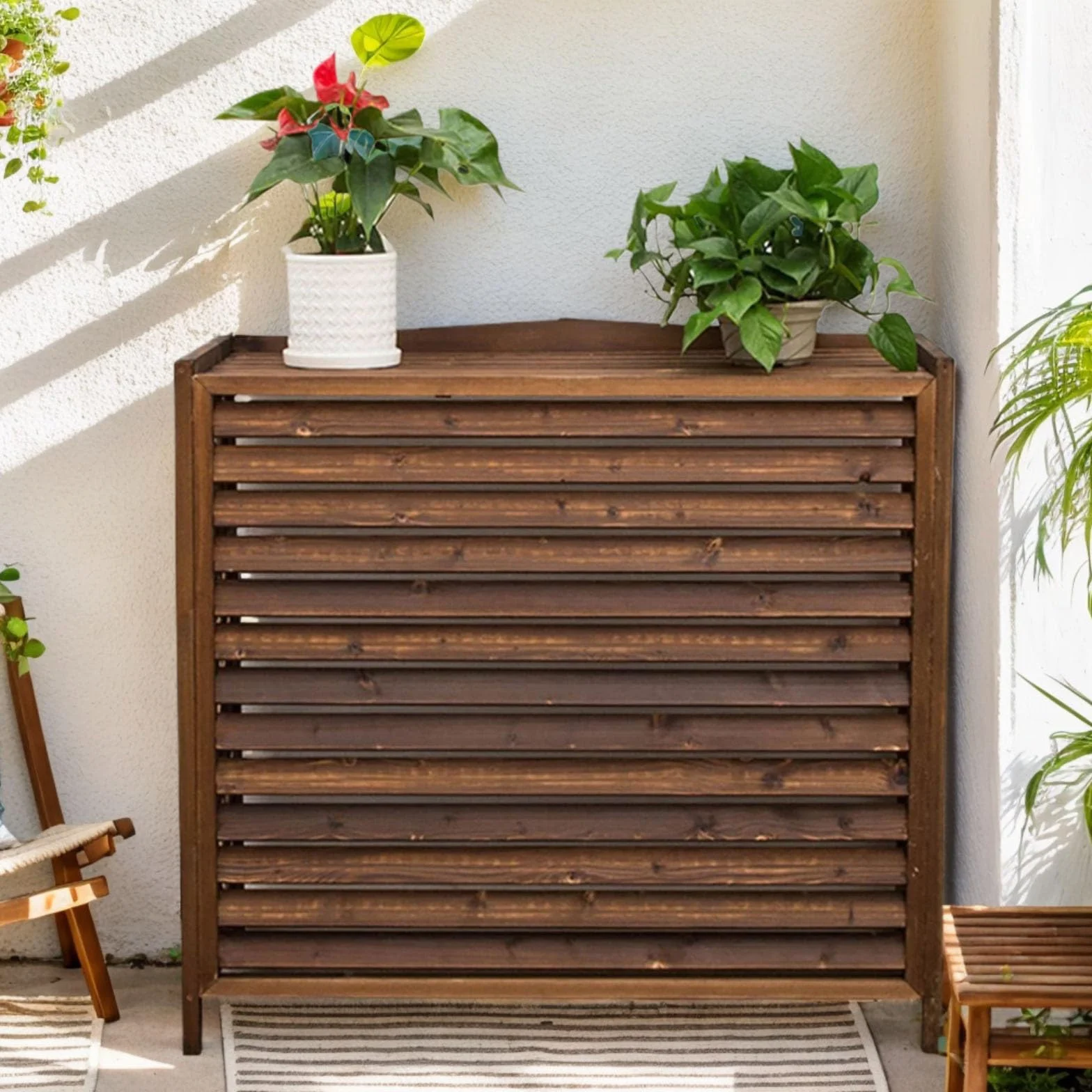Protector Aire Acondicionado Exterior Cubre Aire Acondicionado Madera Funda Aire Acondicionado Exterior Cubierta Aire Acondicionado Balcon Soporte para Plantas Valla De Madera(100x44x93cm)