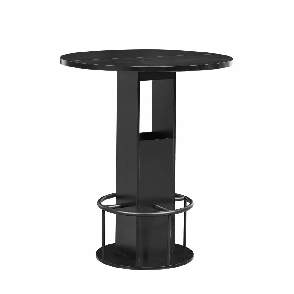 Juego de mesa de bar 3 piezas mesa redonda 2 taburetes madera robusta reposapiés metal