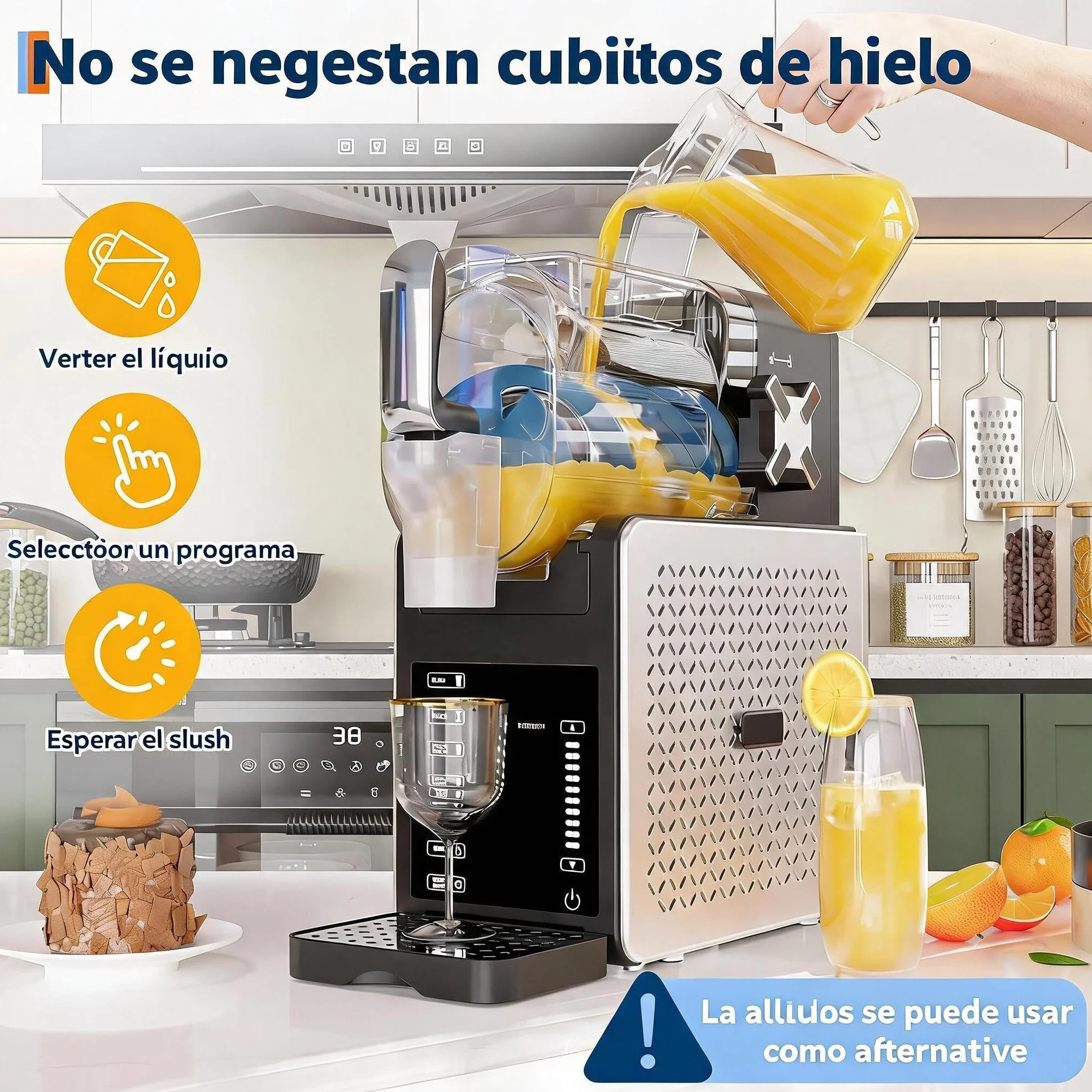 Máquina de granizados 1,9L - 5 programas automáticos - Pantalla LED - 200W, 120V/60Hz - Autolimpieza y bandeja de goteo 400ml - Funcionamiento silencioso (<45dB) - Mantiene bebidas frías hasta